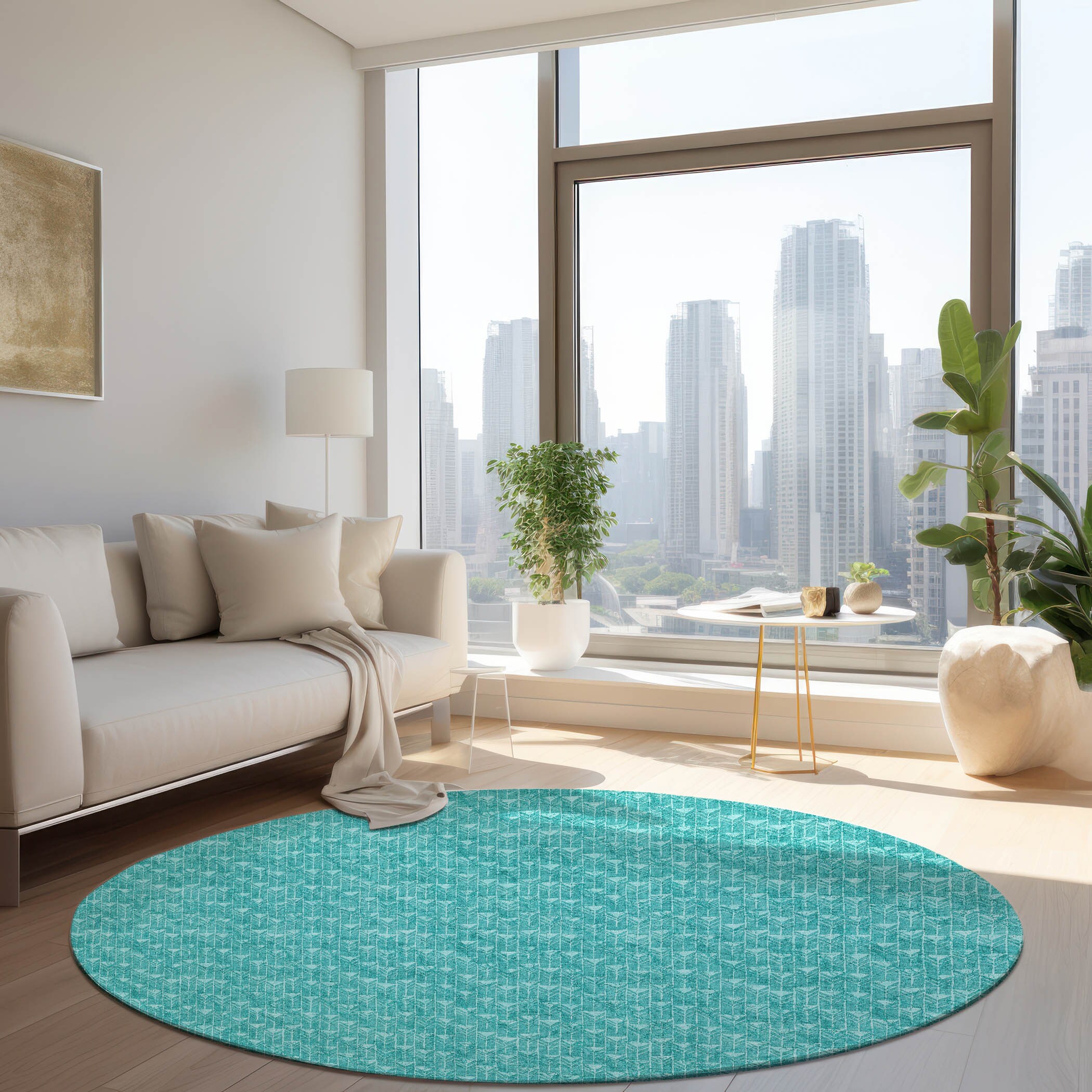 Addison Rugs ACN514TE8RO Chantille ACN514TE 8 x 8 (ft) Polyester Teal Round Indoor/Outdoor Abstract Machine washable Area rug