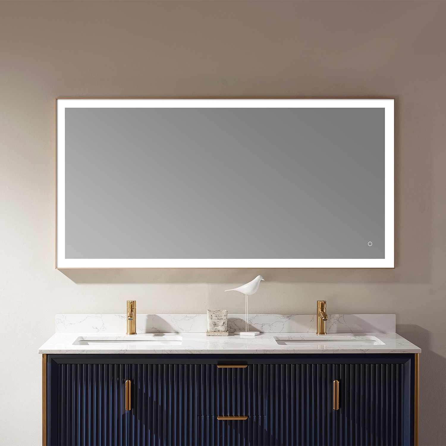 Vinnova 814060R-LED-GF 60-Inches x 30-Inches Flat Rectangle Dimmable Lighted Bathroom Vanity Mirror ( Gold )