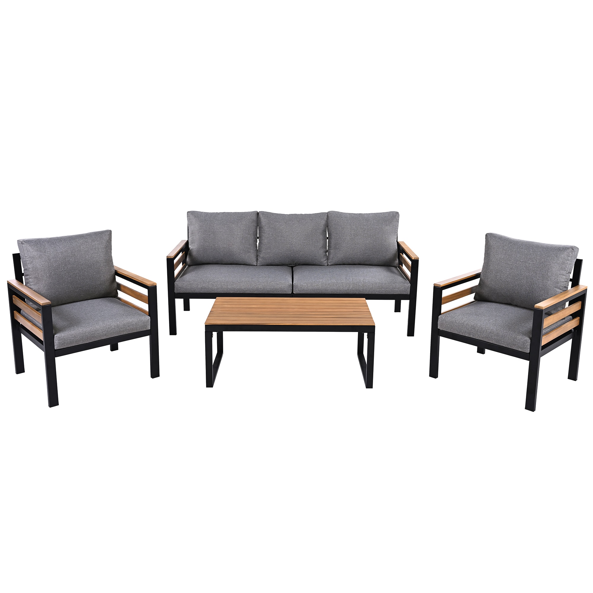 SINOFURN SYA430013BK 4 -Piece Patio Sofa Conversation Set with Gray Cushions
