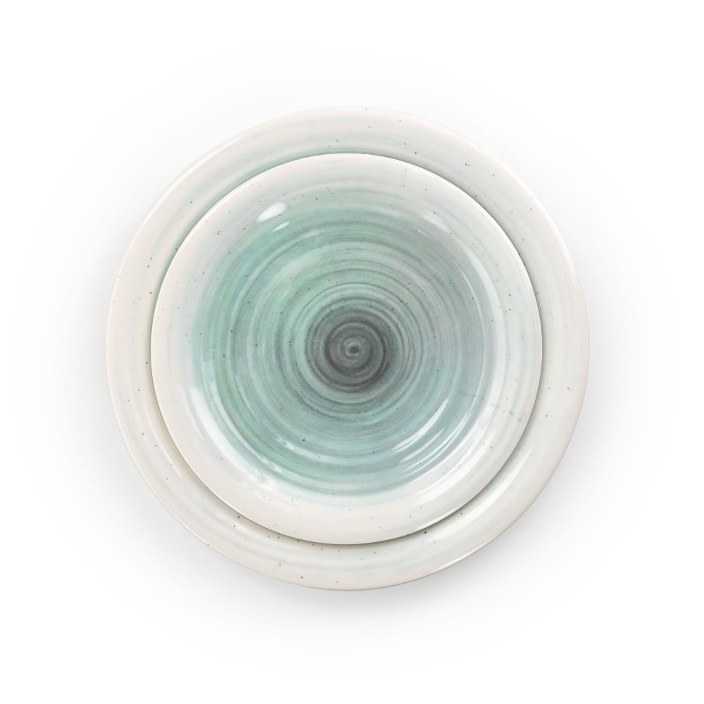 White and Light Blue Melamine Outdoor Dinnerware Set, Service for 4
