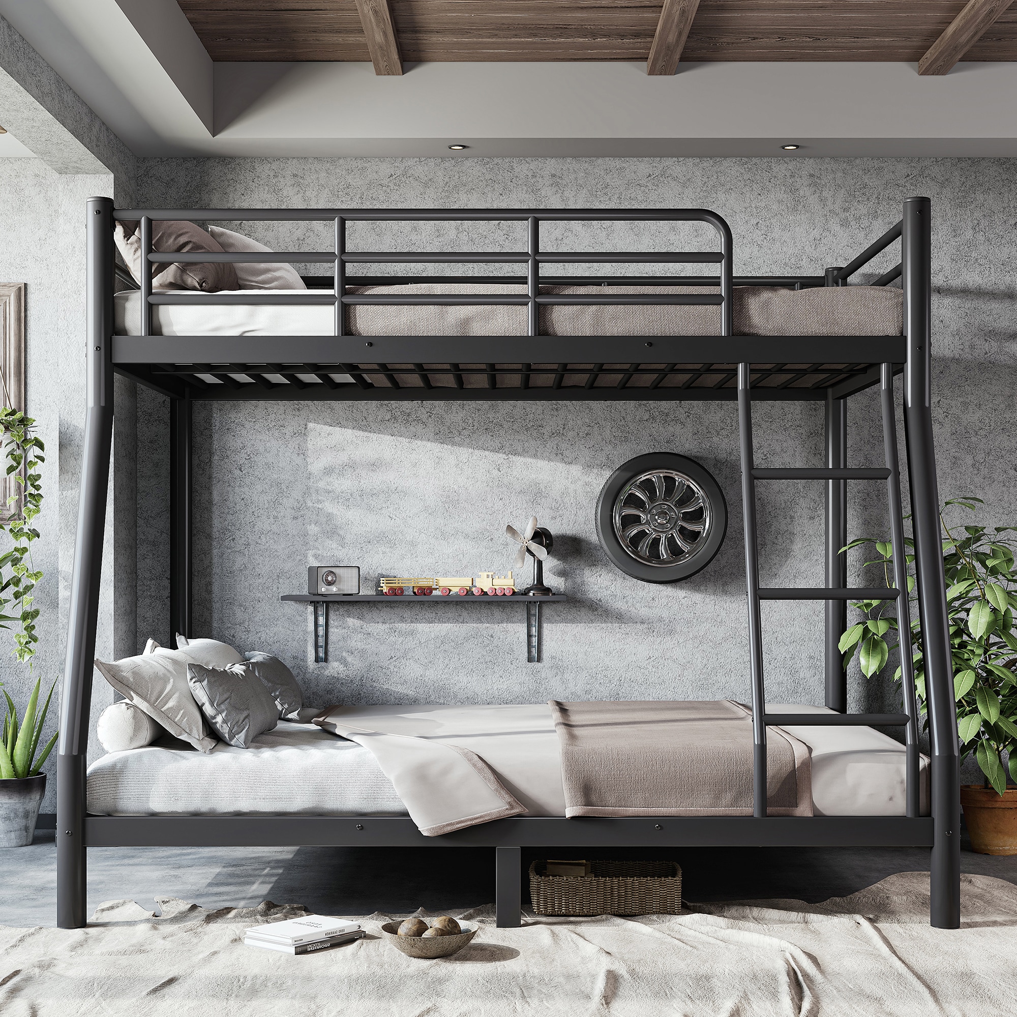 Bellemave - Twin over Full Size Bunk Bed Space Saving and Silent Metal Round Tube Frame for Kids ...