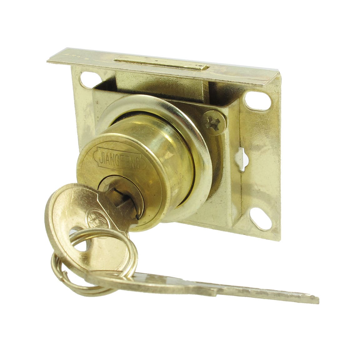 Unique Bargains Cabinet Security Gold Tone Metal 0.8Inch Cylinder Drawer Lock w 2 Keys #S25093000UX6612