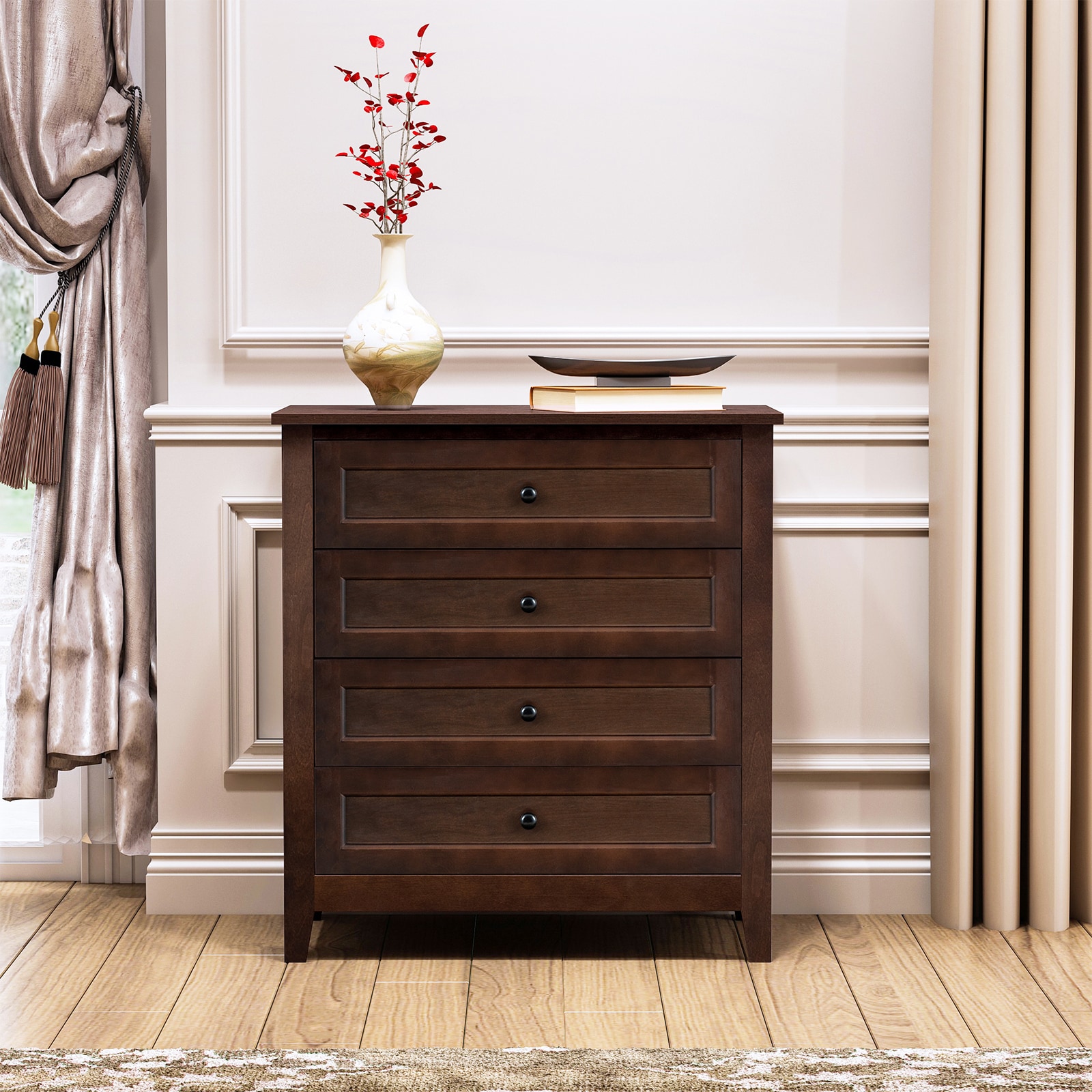 WELLFOR Solid Wood Spray-painted Drawer Dresser Bar Brown Birch 4 ...