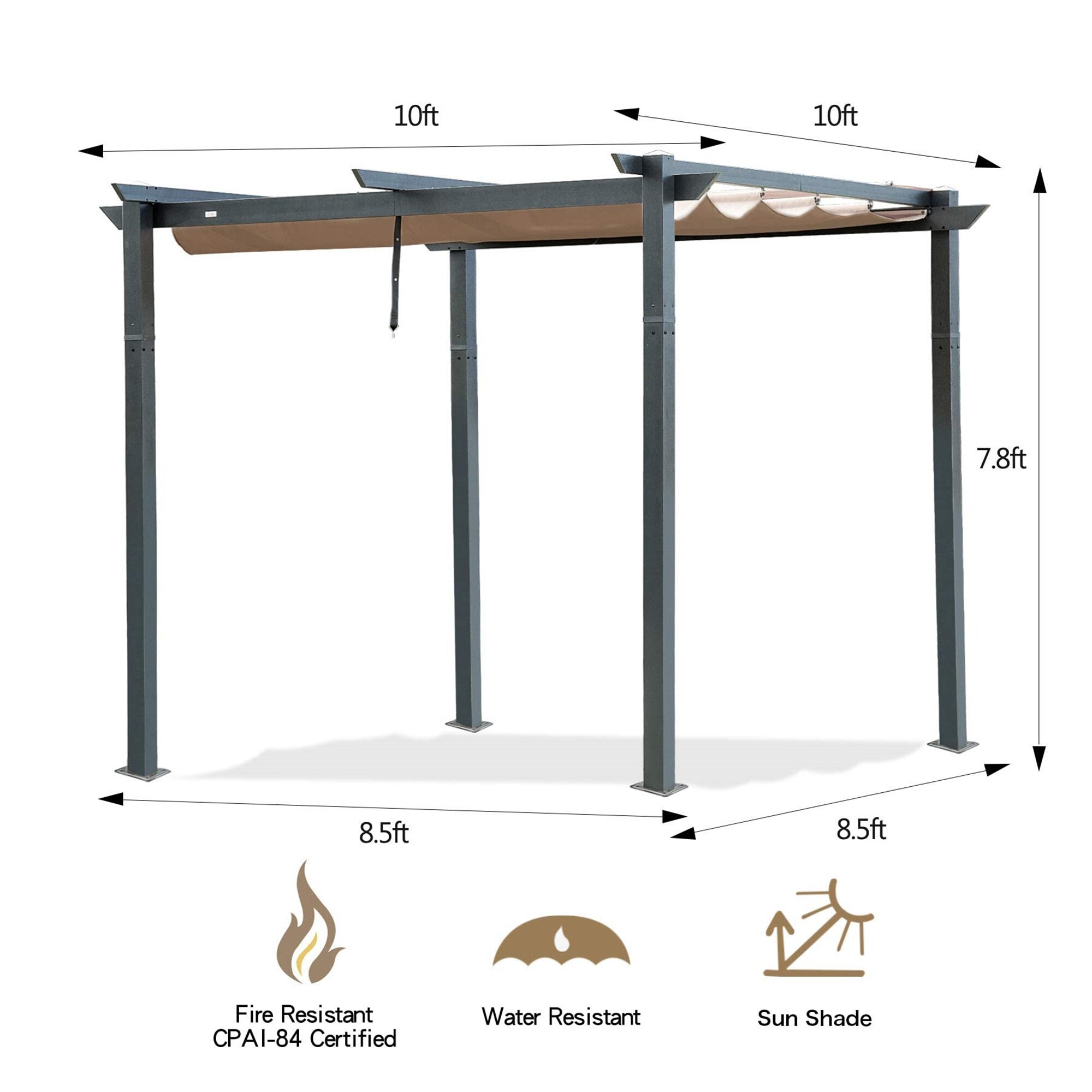 Bansa Rose 10 Ft X 10 Ft Rectangle Black Frame Structure Metal Polyester Roof Grill Gazebo In