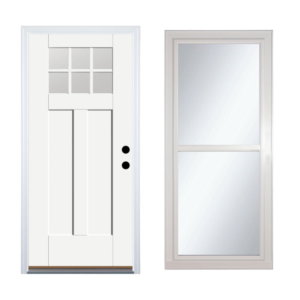 Therma-Tru Benchmark Doors 36-in x 80-in Shaker Right-Hand Inswing Front Door with 4-9/16"" Jamb and Larson Signature Selection Full-View Storm Door
