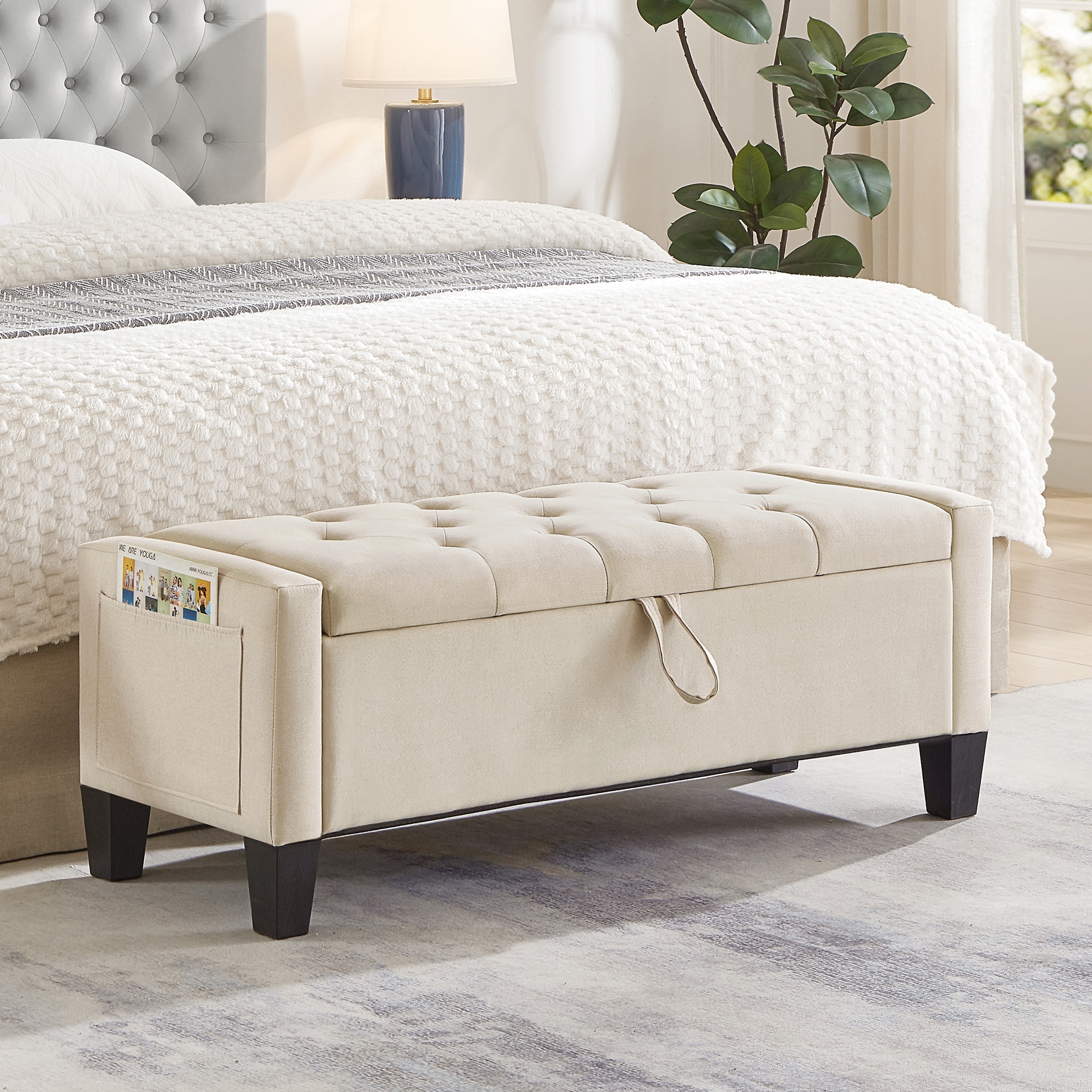 LUXEYARD Ottoman with Storage Storage Ottoman Bench with Safety Hinge 350 lbs Weight Upholstered Entryway Bench with Seating for Bedroom Living Room - Beige