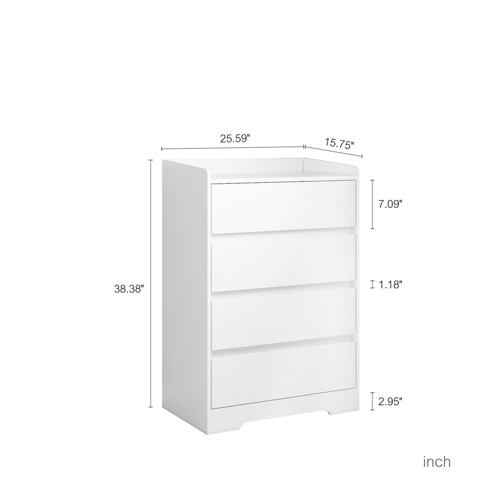 GlasFlength White 4 Drawer Dresser Waterproof Modern Wooden Chest of ...