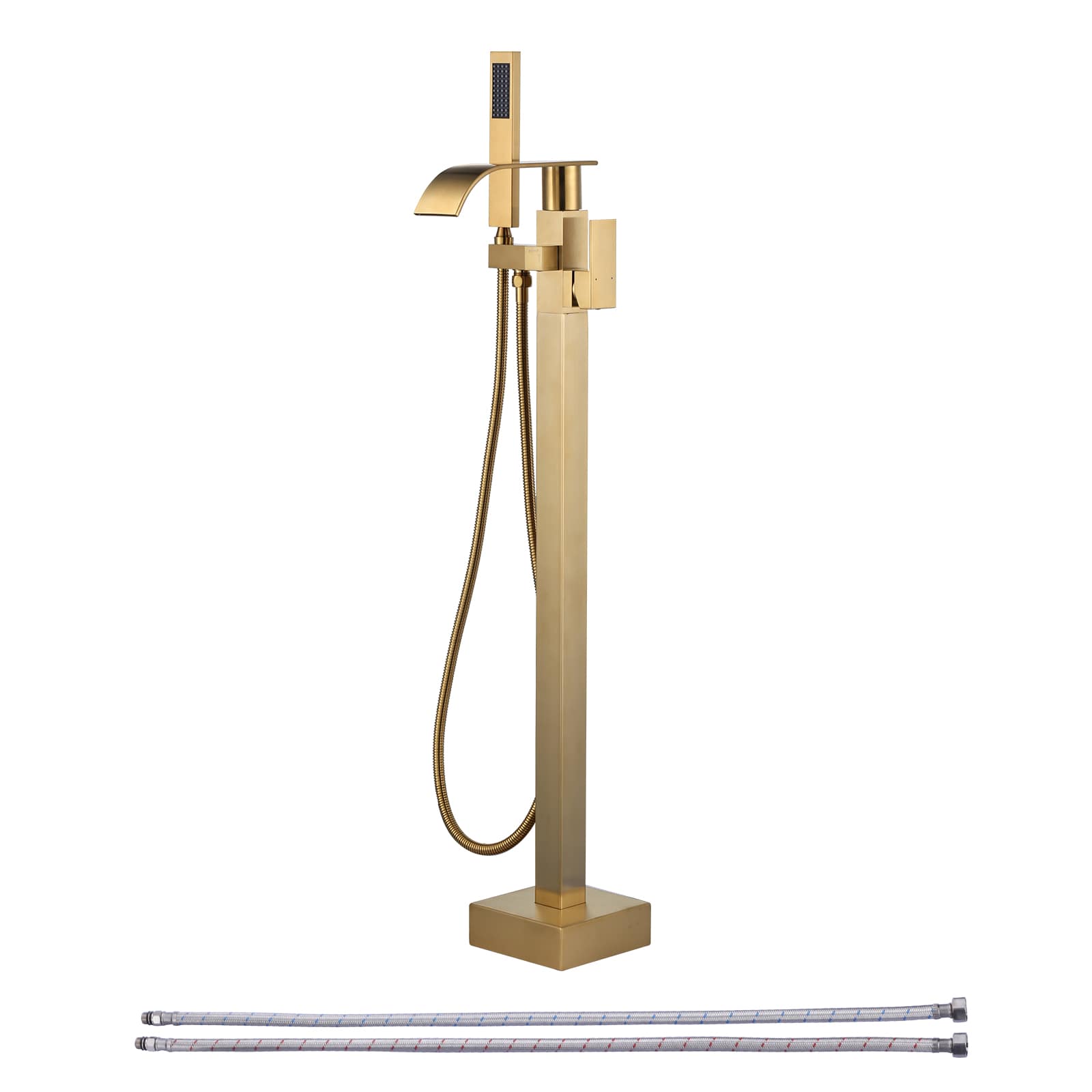 ARCORA Waterfall Single-Handle Freestanding Tub Faucet Floor Mount Bathtub Filler with Hand Shower in Brushed Gold