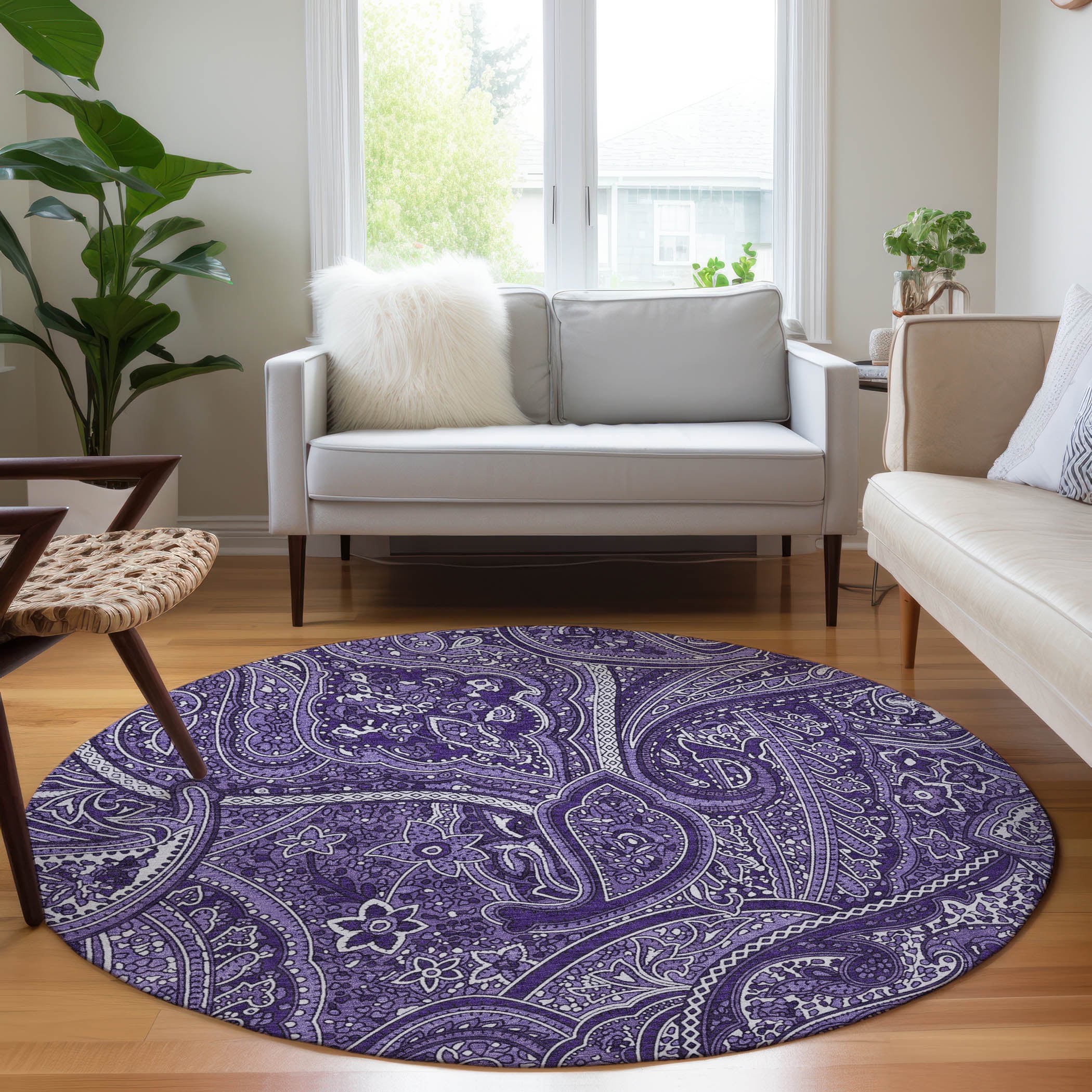 Addison Rugs ACN623PP8RO Chantille ACN623PP 8 x 8 (ft) Polyester Purple Round Indoor/Outdoor Geometric Machine washable Area rug