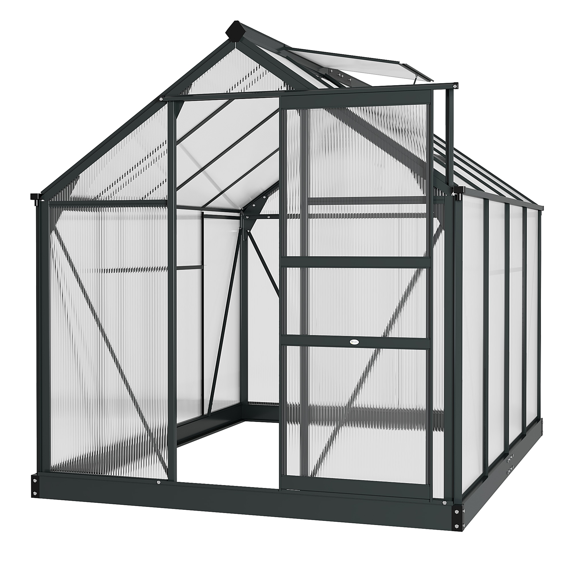 Outsunny 845-059GY 6.2' x 8.3' x 6.6' Polycarbonate Greenhouse Heavy Duty Outdoor Aluminum Walkin Green House Kit with Vent Door for Backyard Garden Gray
