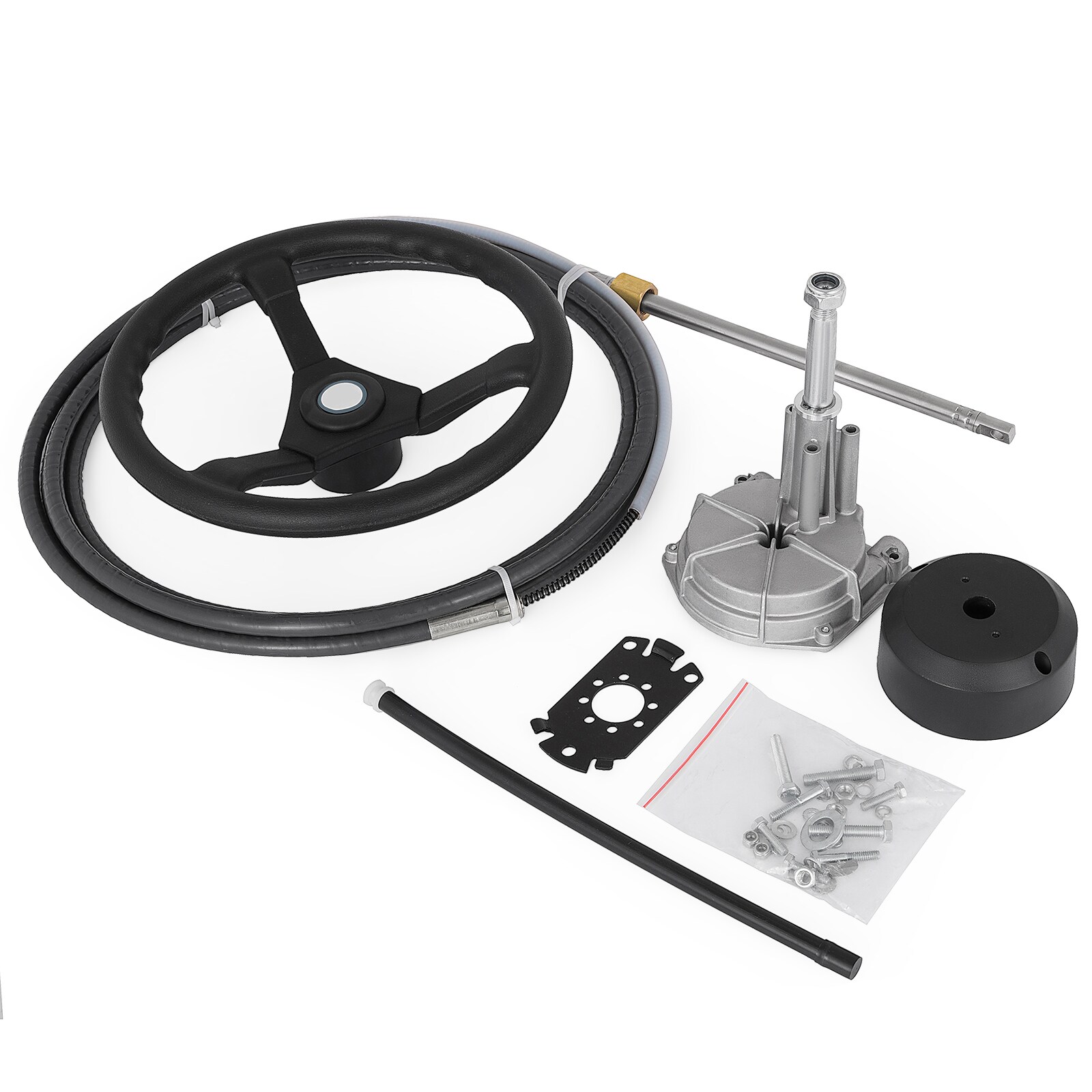 GIVIMO Outboard Steering System 14-ft Rotary Steering Cable Kit with 13.5-in Wheel 3/4-in Tapered Shaft and 90-Degree Bezel for Boats and Yachts