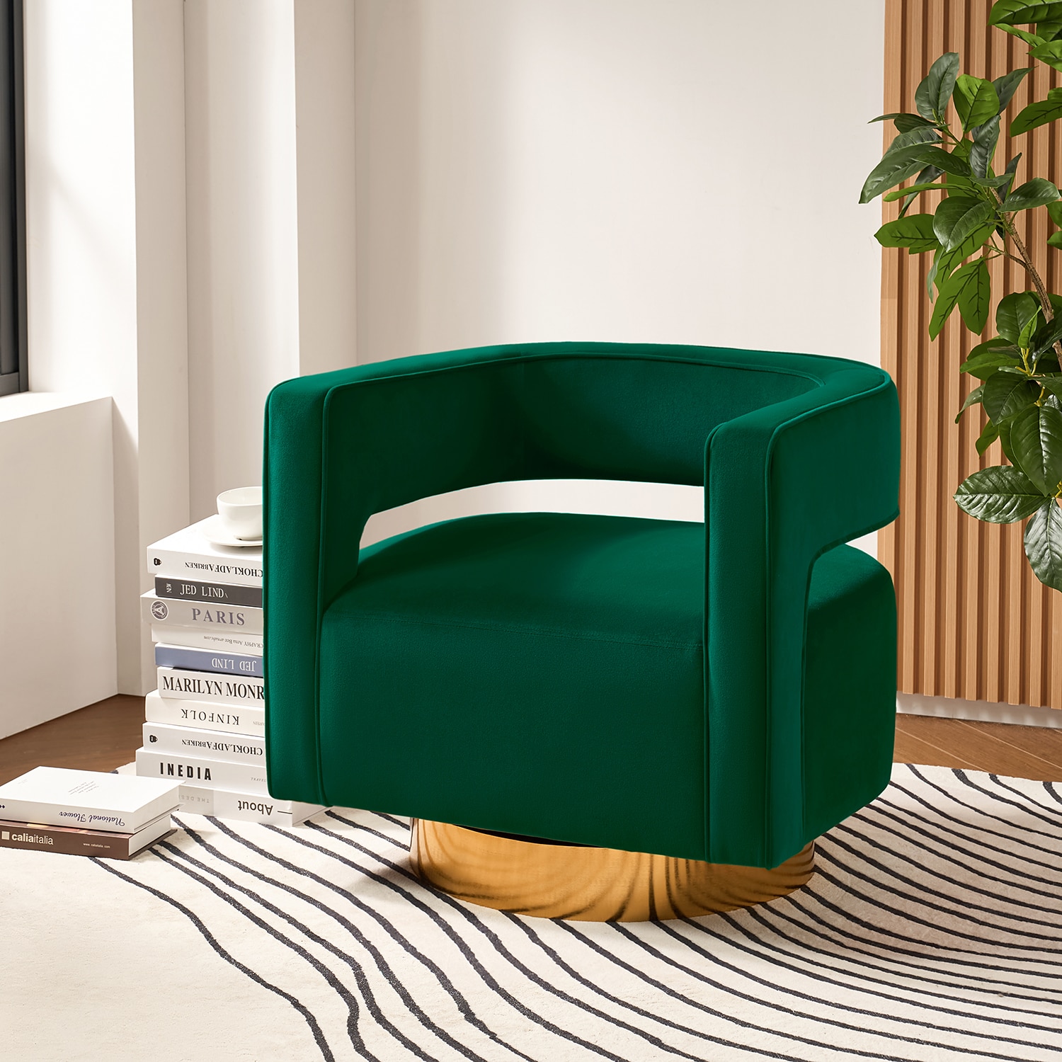 14 Karat Home CHM0141-GREEN Modern GREEN Swivel Barrel Chair