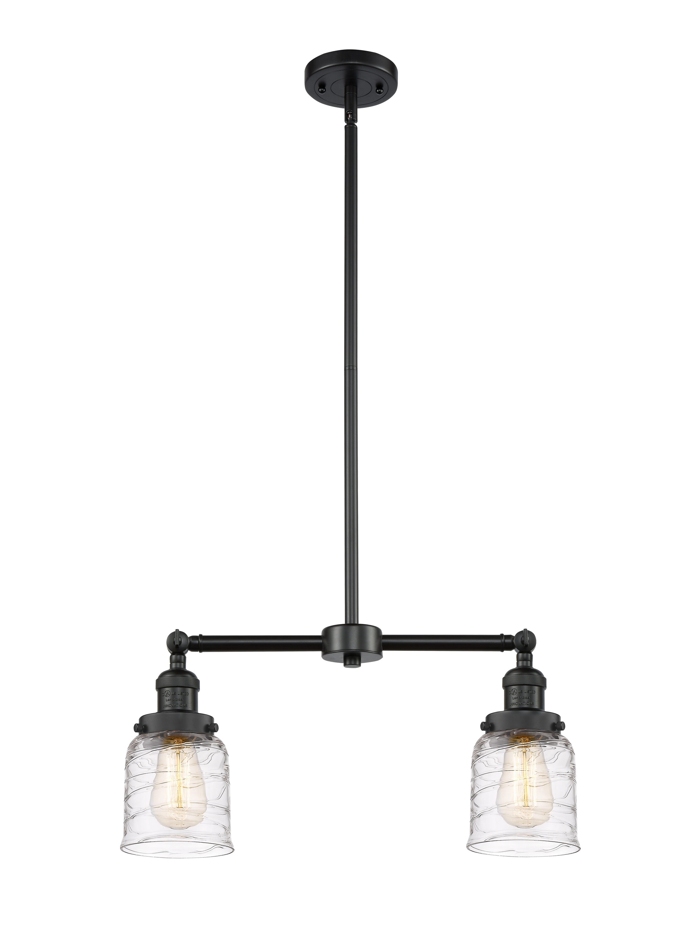 Matte Black 21" Industrial Island Light with Deco Swirl Glass