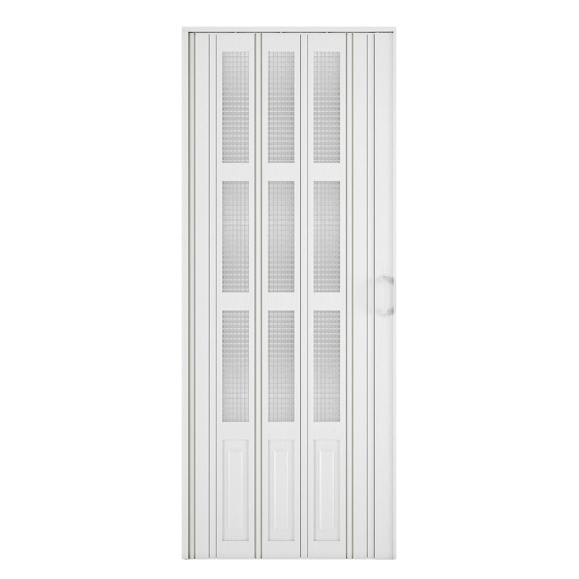 LDB_BUILDING - 32-in x 80-in 3-Lite Acrylic Frosted Glass 1-Panel White Oak PVC Accordion Folding...