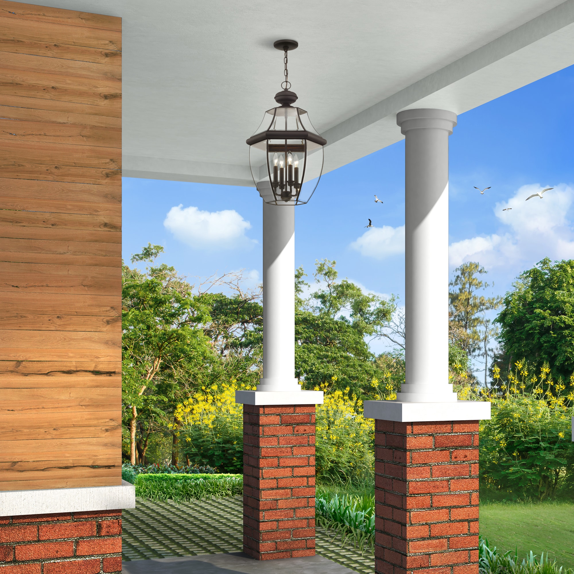 Monterey Elegance 4-Light Outdoor Pendant Lantern in Bronze with Beveled Glass