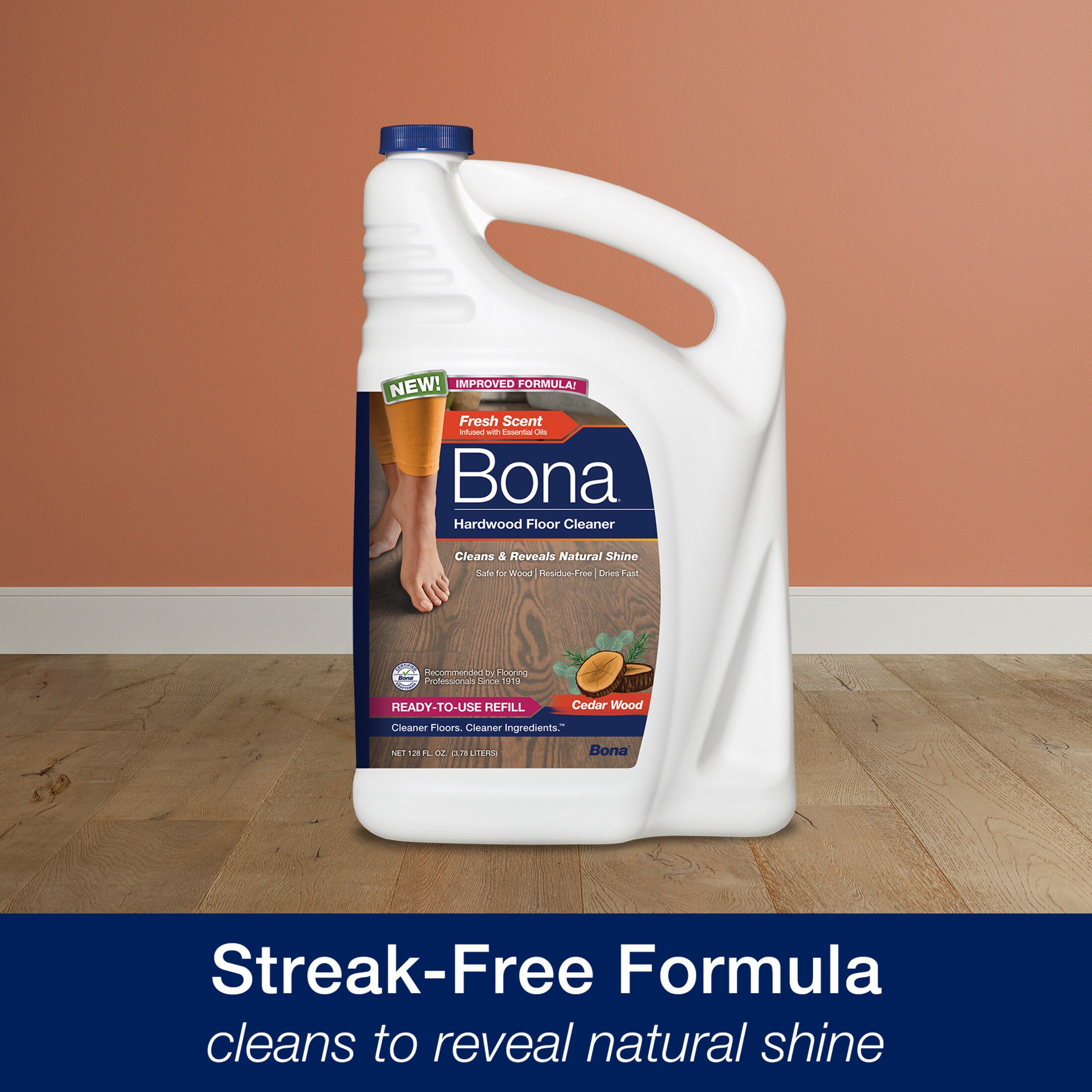 Bona Floor Cleaner, Hardwood, Cedar Wood, Fresh Scent, Ready-to-Use Refill - 128 fl oz. (3.78 l)