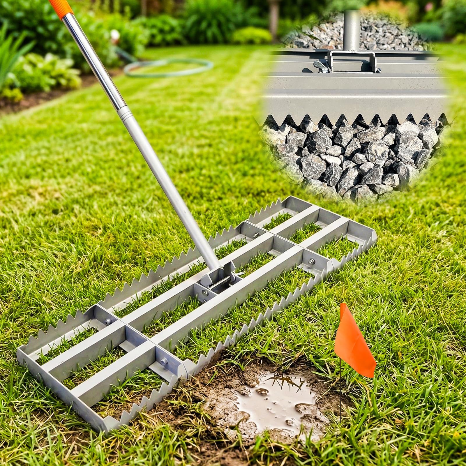 CYIKE -  Lawn Leveling Rake 2.0 Double Sided Landscape Leveler with 20 Marking Flags Heavy Duty S...