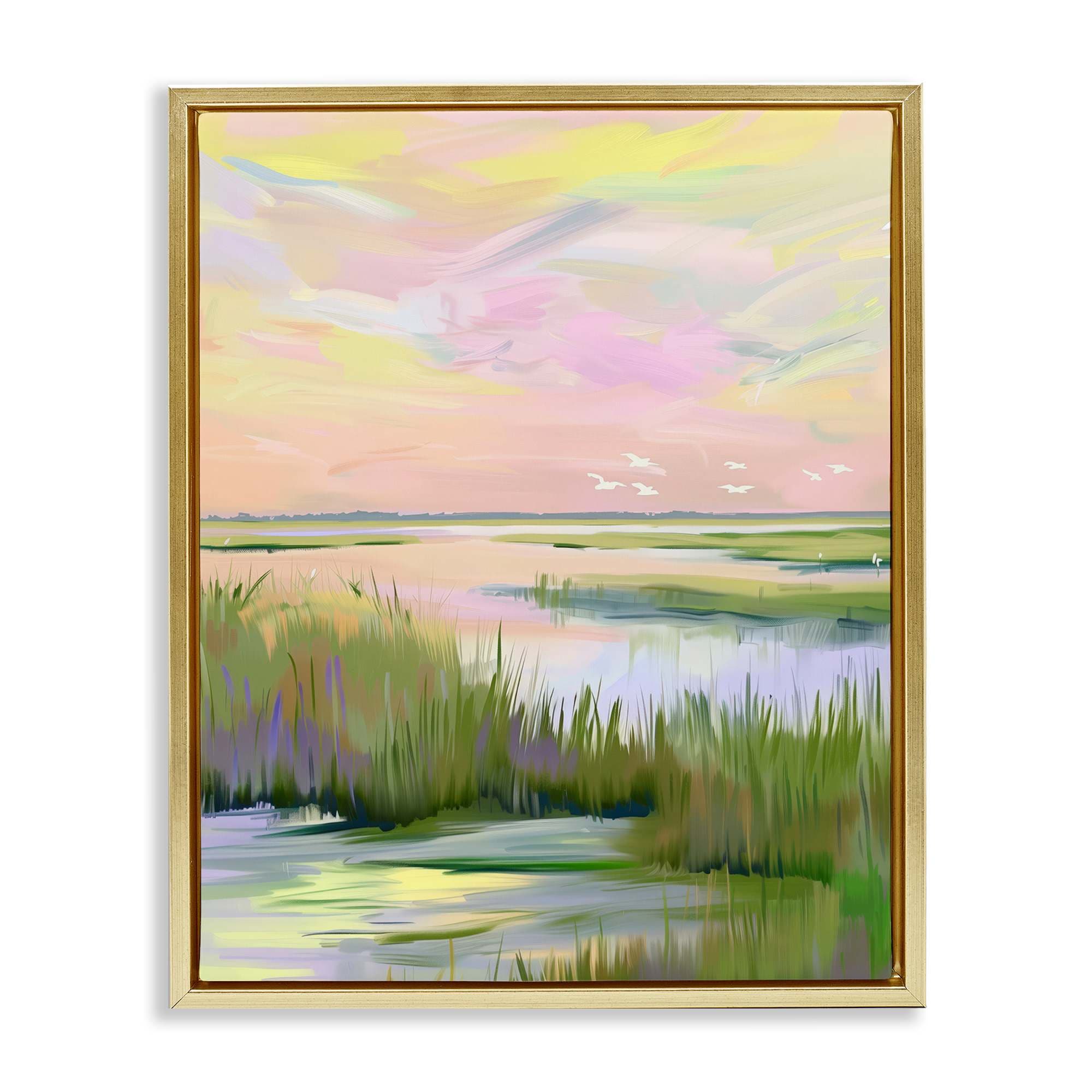 Stupell Industries BT-691-FFG-24X30 Soft Pink Marshland Sunrise Floating Frame design by Arlington Prints