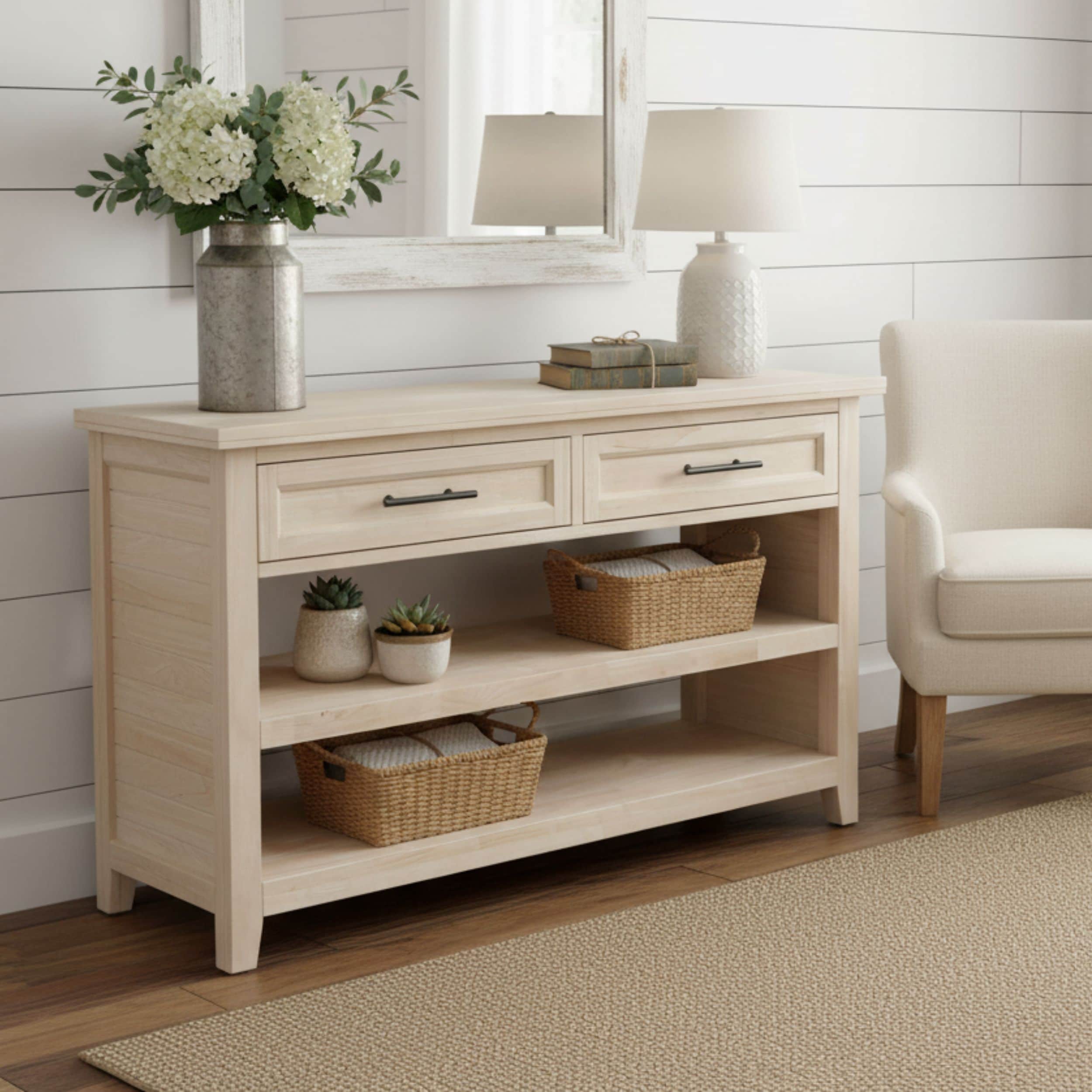 International Concepts Farmhouse Rectangular Wood Unfinished Rubberwood 52-in W x 30-in H Console table with Drawers