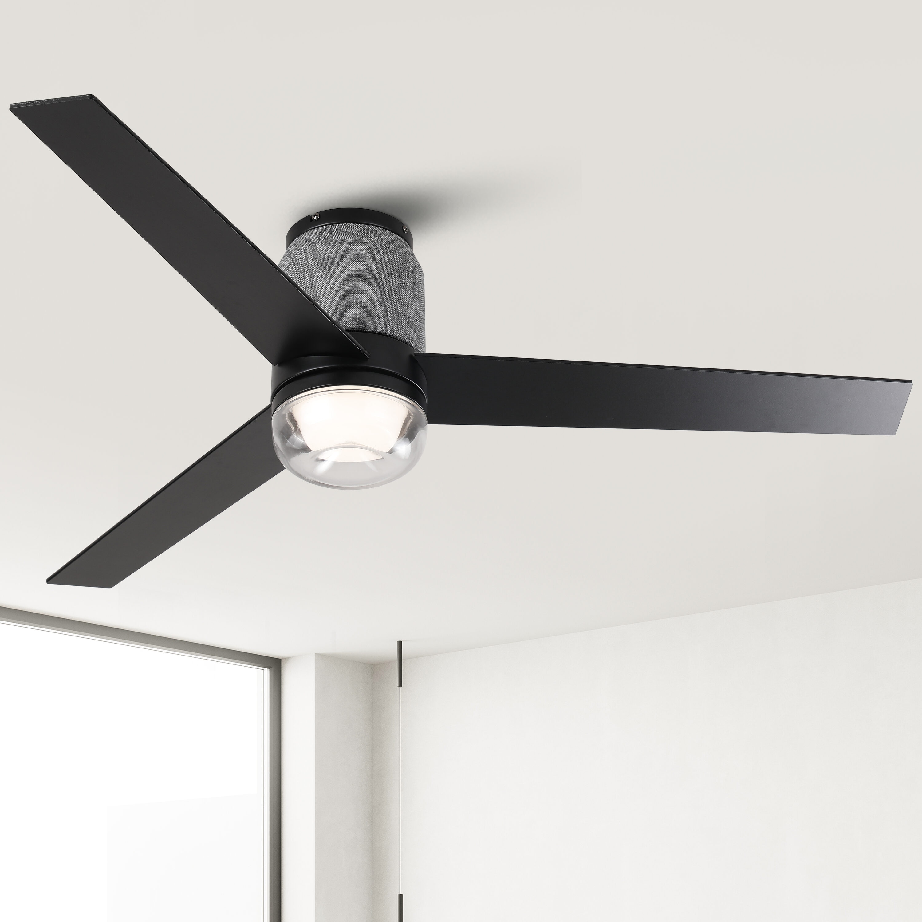 Parrot Uncle 52-in Matte Black with Black Blades Color-Changing LED Flush Mount Ceiling Fan With Light and Remote Control Included 3 -Blade