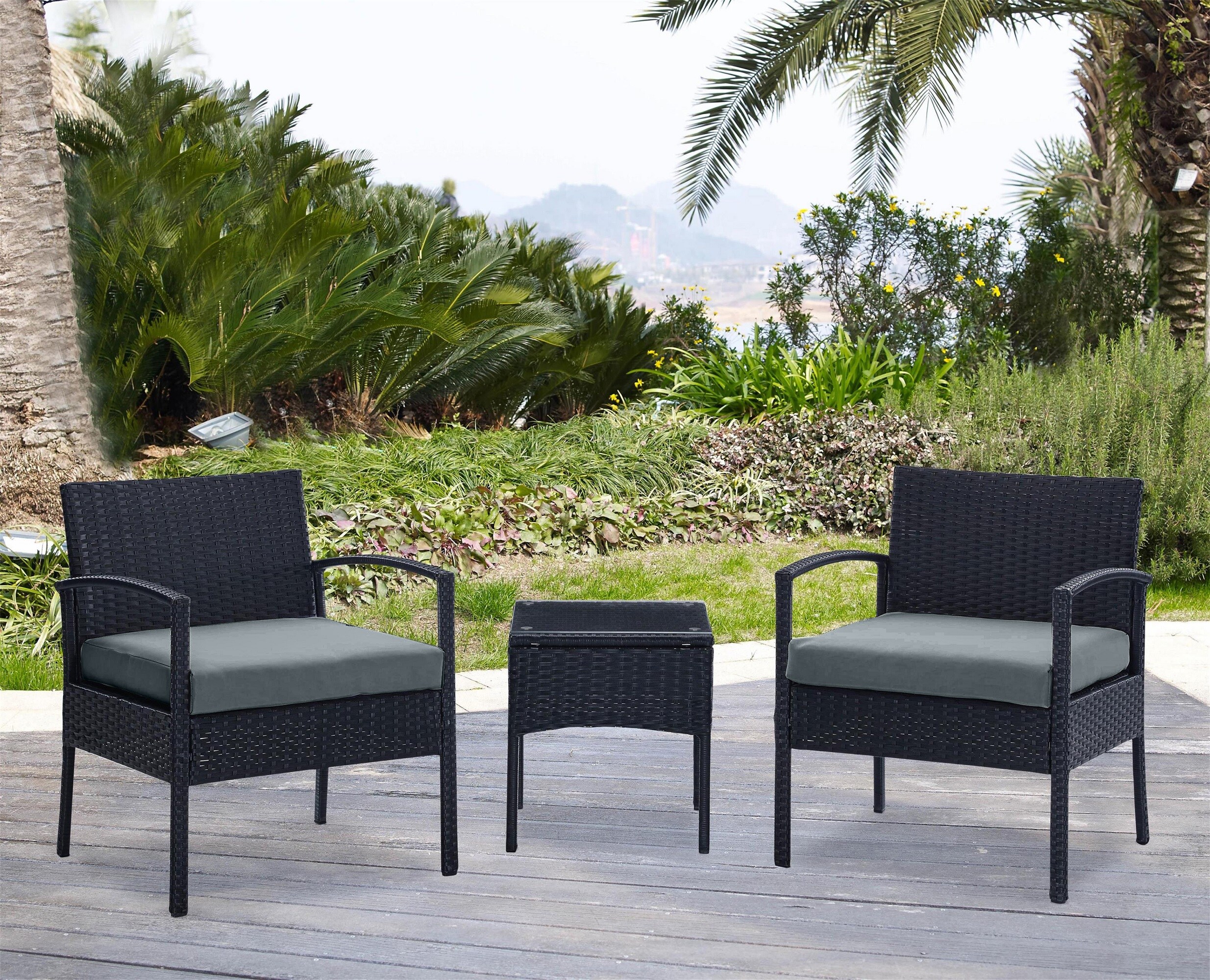 Manhattan Comfort OD-CV006-GY Riviera 3 -Piece Patio Conversation Set with Gray Cushions