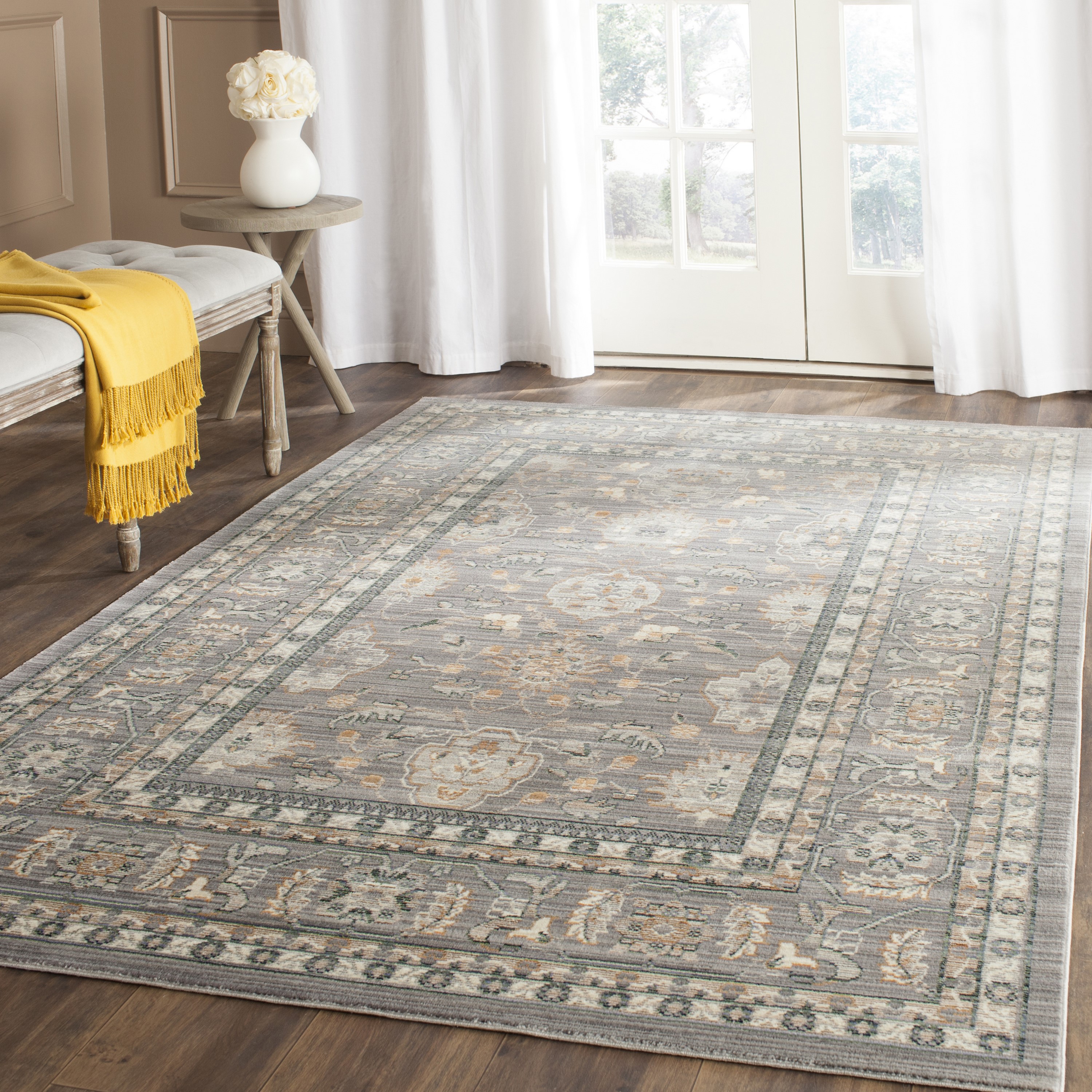 Safavieh VAL112D-3 Valencia Asher 3 x 5 (ft) Loomed Polyester Silver Rectangular Indoor Distressed/Overdyed Vintage Throw rug