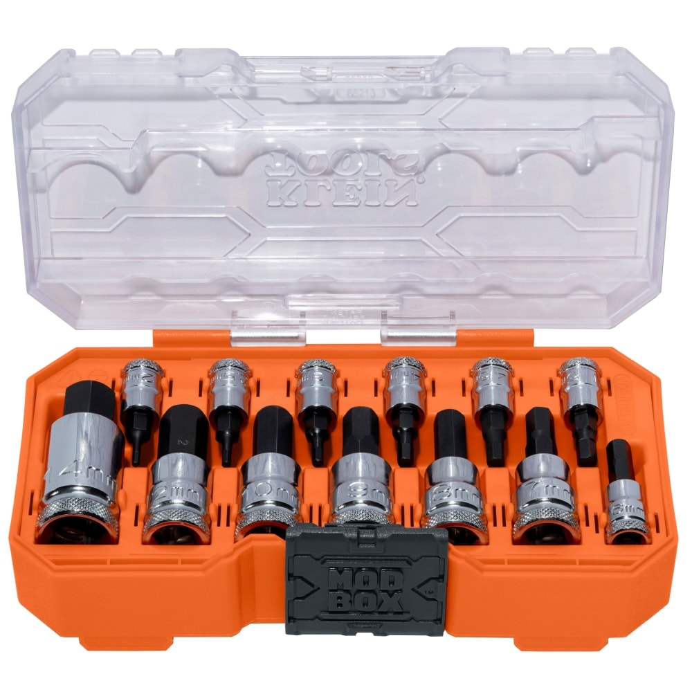 Klein Tools Knurled Hex Bit Socket Set, Metric, 13-Piece