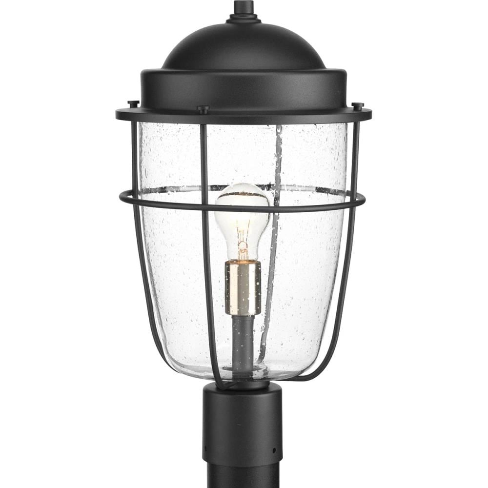 Black Incandescent Nautical Post Lantern with Seeded Glass
