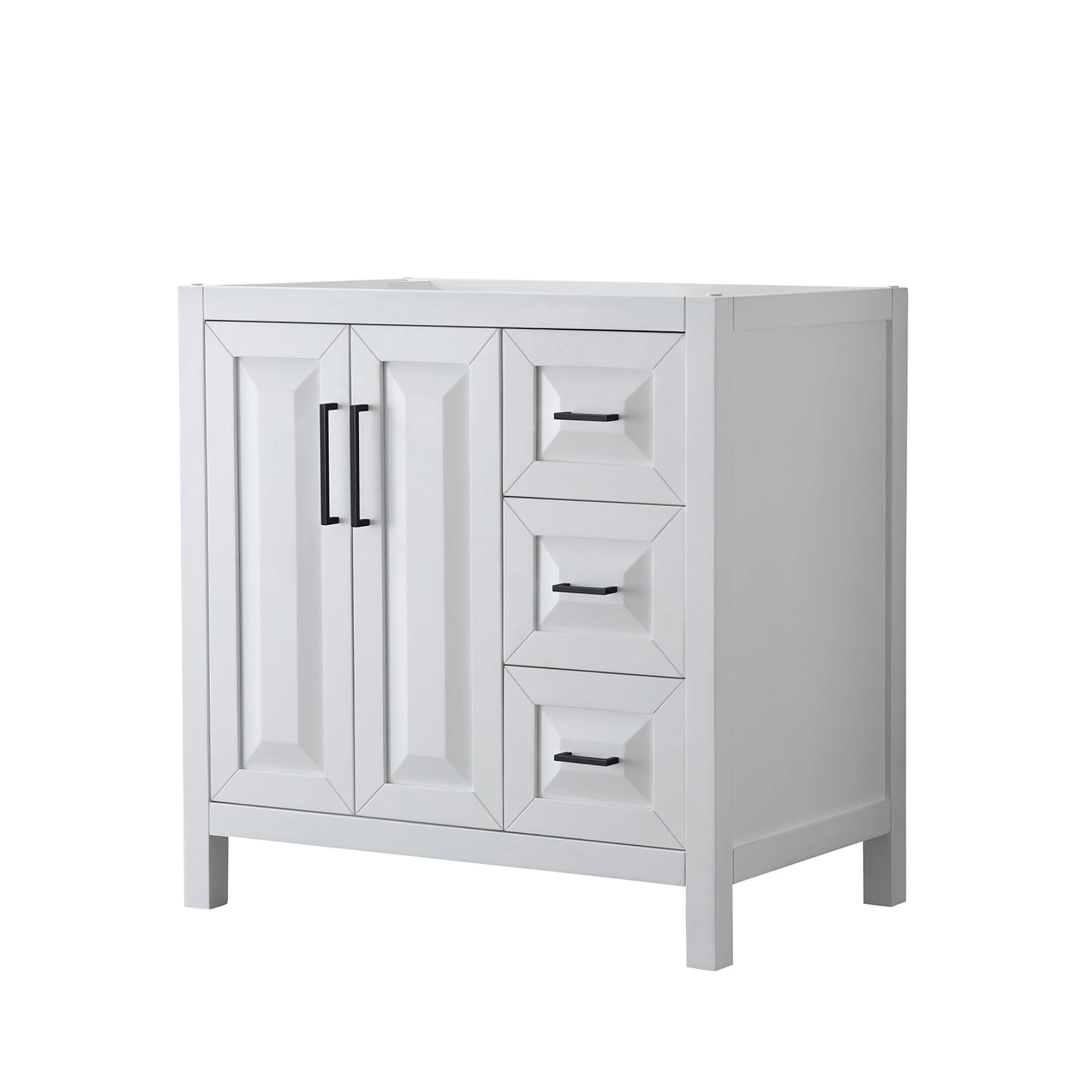 Wyndham Collection WCV252536SWBCXSXXMXX Daria 36-in White with Matte Black Trim Bathroom Vanity Base Cabinet without Top
