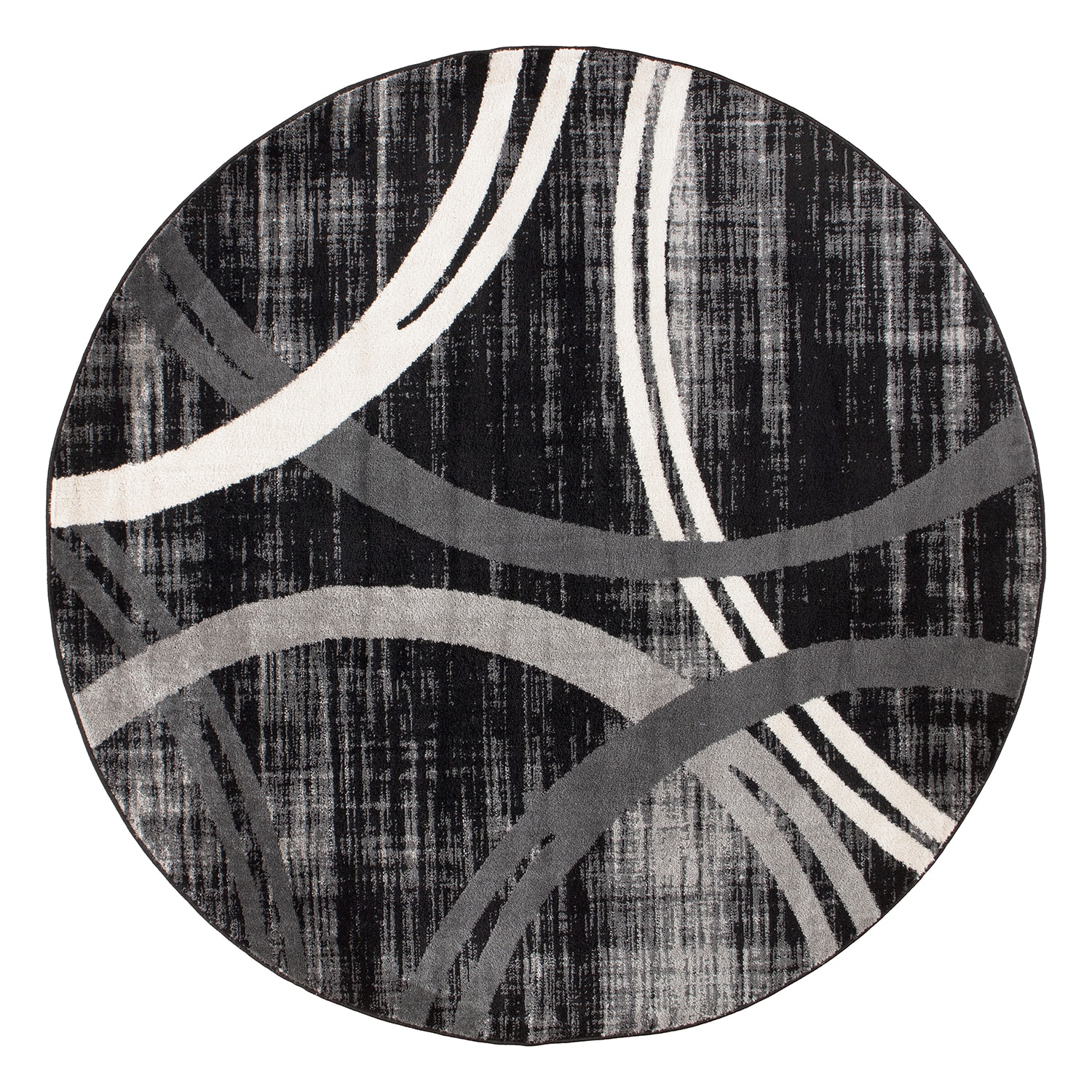 World Rug Gallery 377BLACK6RND 6 x 6 (ft) Loomed Polypropylene Black Round Indoor Geometric Area rug