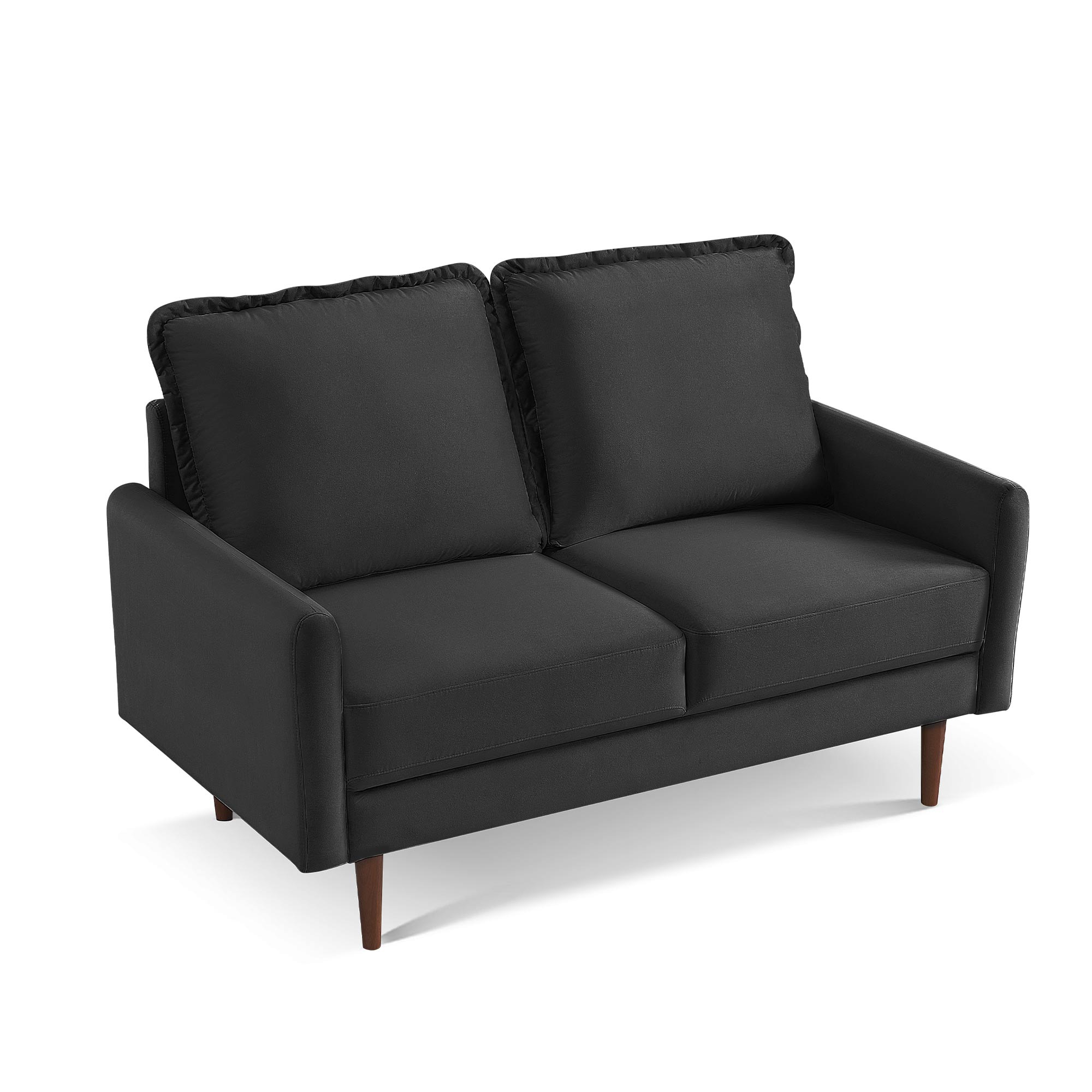 57-Inch Black Velvet Loveseat with Wood Legs