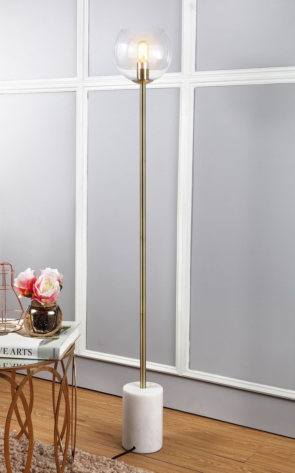 Bradley 61" Contemporary Gold & White Floor Lamp with Edison Bulb