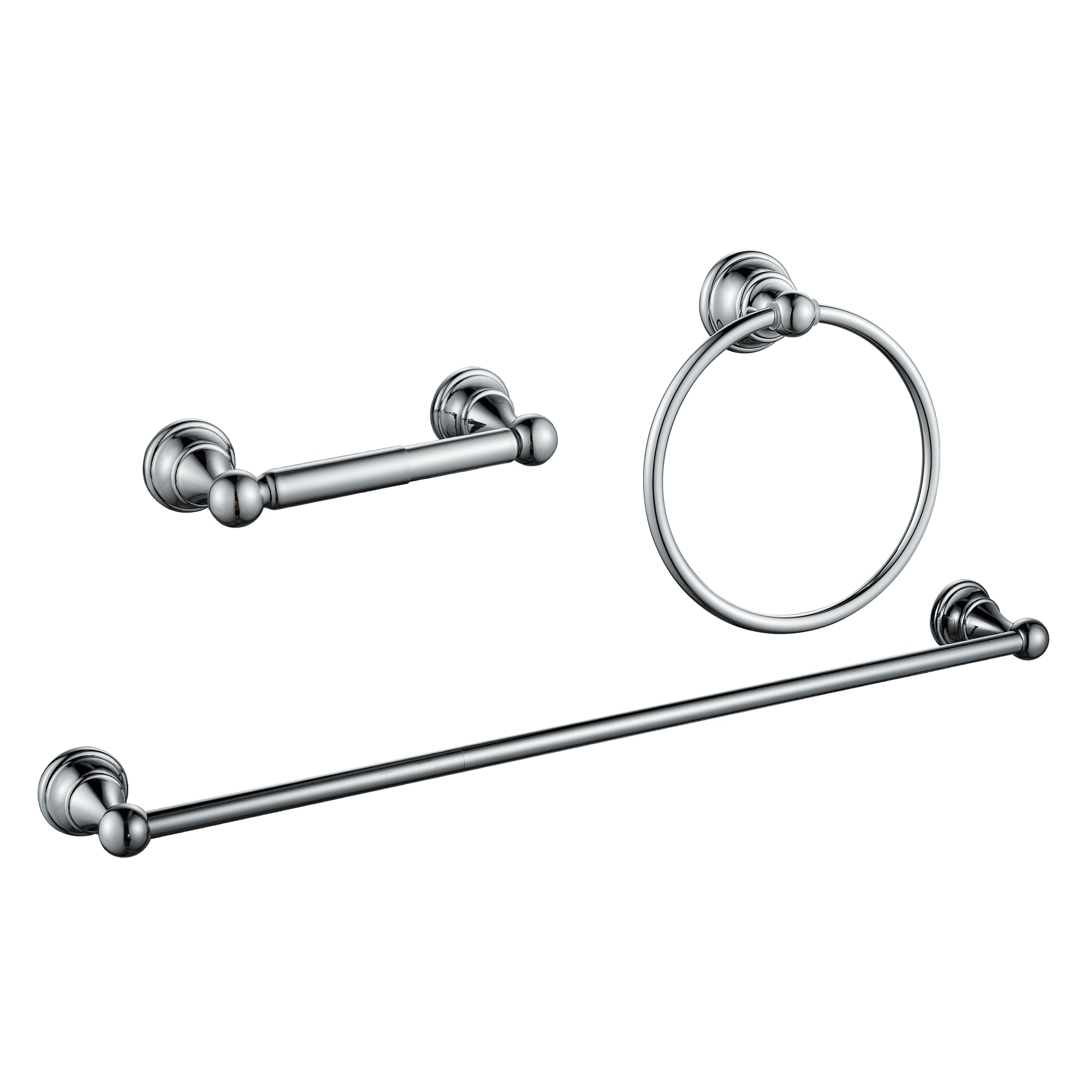 FORIOUS LL19103CH3A 3 -Piece Chrorme Decorative Bathroom Hardware Set Towel Bar, Toilet Paper Holder, Towel Ring Included