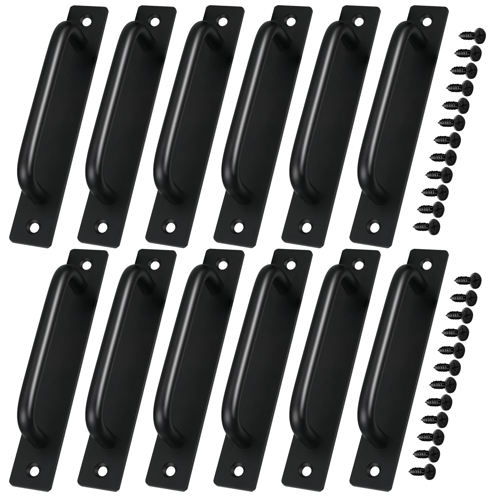 Lukvuzo  12 Pcs Barn Door Handle 5.8 Inch Cabinet Pulls Aluminum Alloy Black Sliding Pulls for Cupboard Wardrobe Closet Shed Garage with Screws