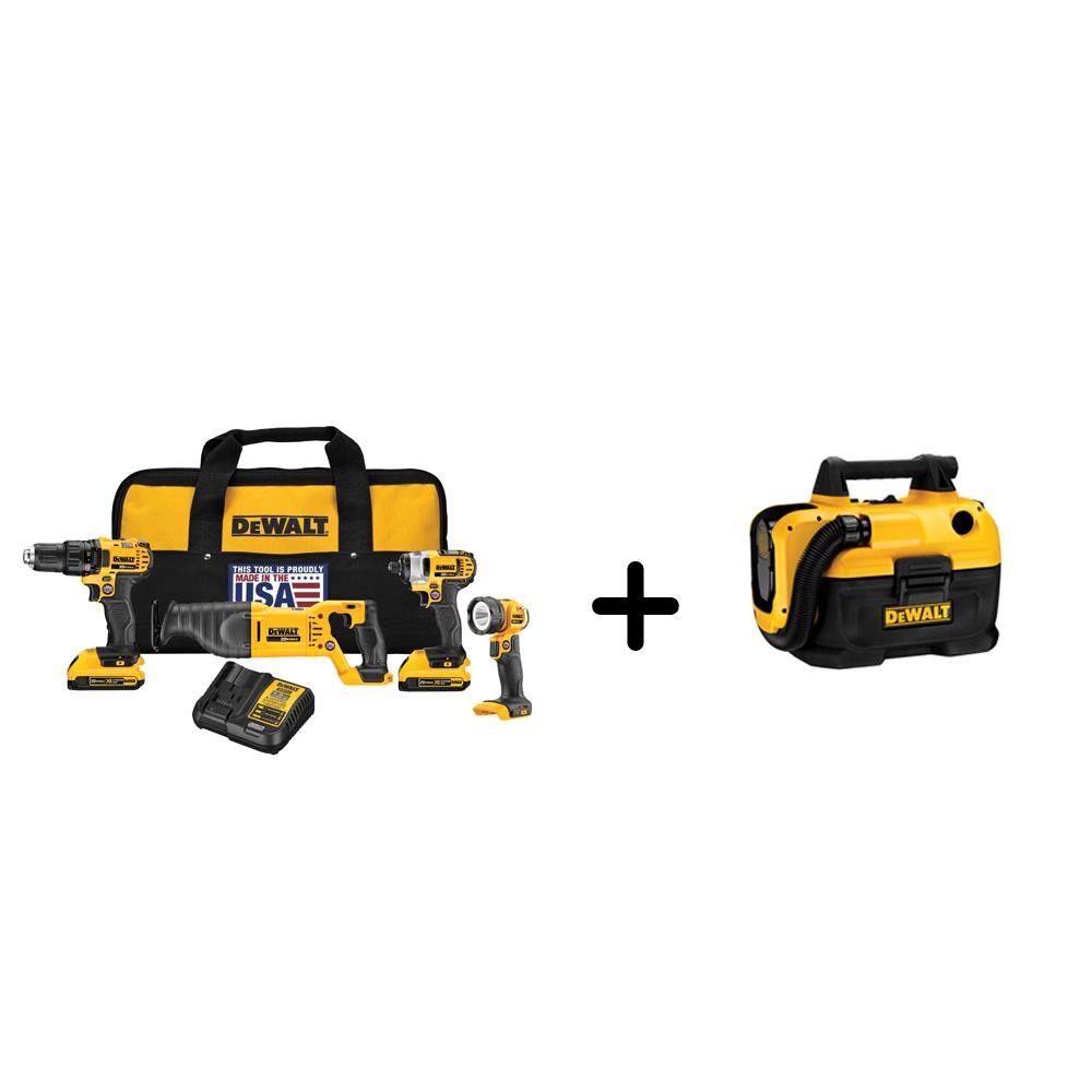 DEWALT DCK420D2DCV580H 4-Tool 20-Volt Max Power Tool Combo Kit with Soft Case (2-Batteries and charger Included)