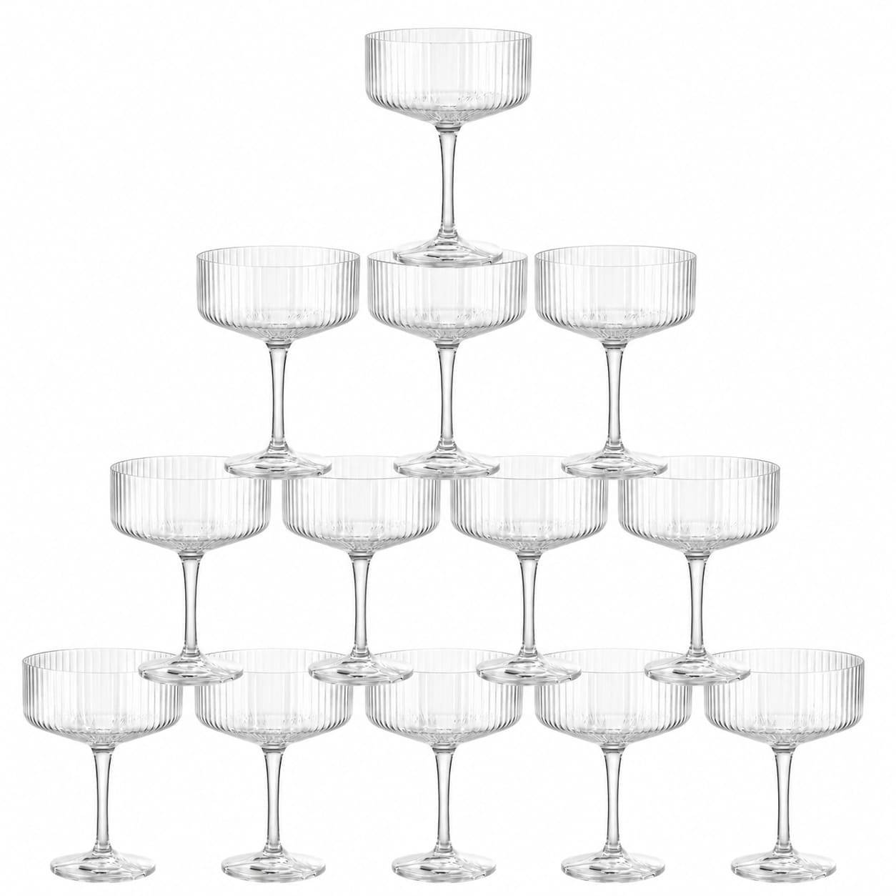 Aoibox  11 oz Acrylic Martini Glasses Shatterproof Plastic Ribbed Coupe Glasses Set of 12 4 13 x 4 13 x 5 51 in