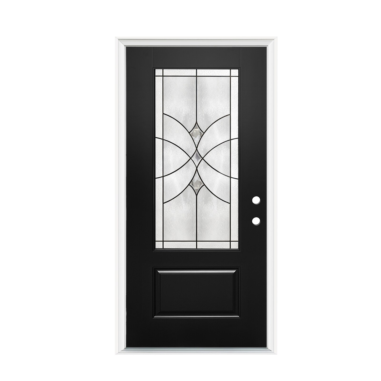 Vynxaria 36-In x 80-In Black Fiberglass Prehung Front Door with Frosted ...
