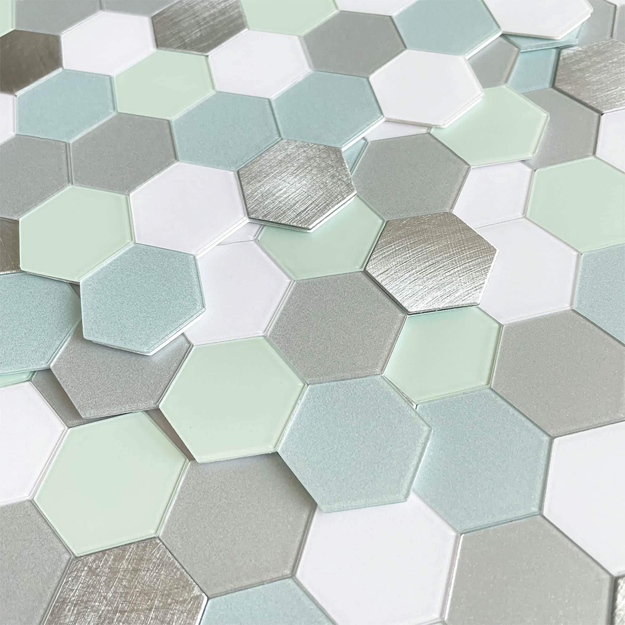 Misopily  Peel and Stick Tile Backsplash Kitchen Bathroom Wall Adhesive Wall Stickers Hexagon Backsplash Waterproof 10 Sheets Mint Green