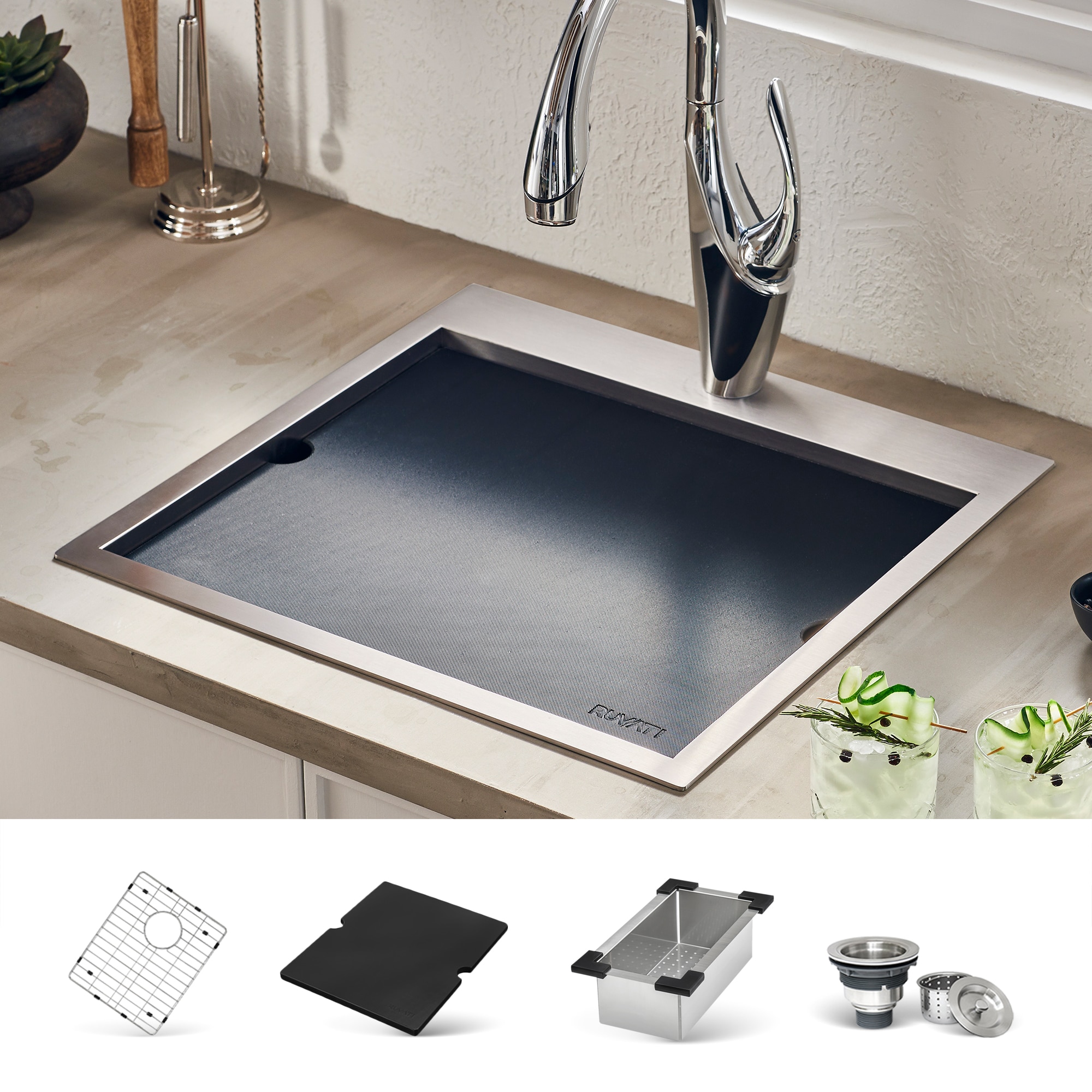 Ruvati RVQ5215 Merino Drop-in 15-in x 15-in Stainless steel Single bowl 16 -Gauge Workstation Kitchen Sink