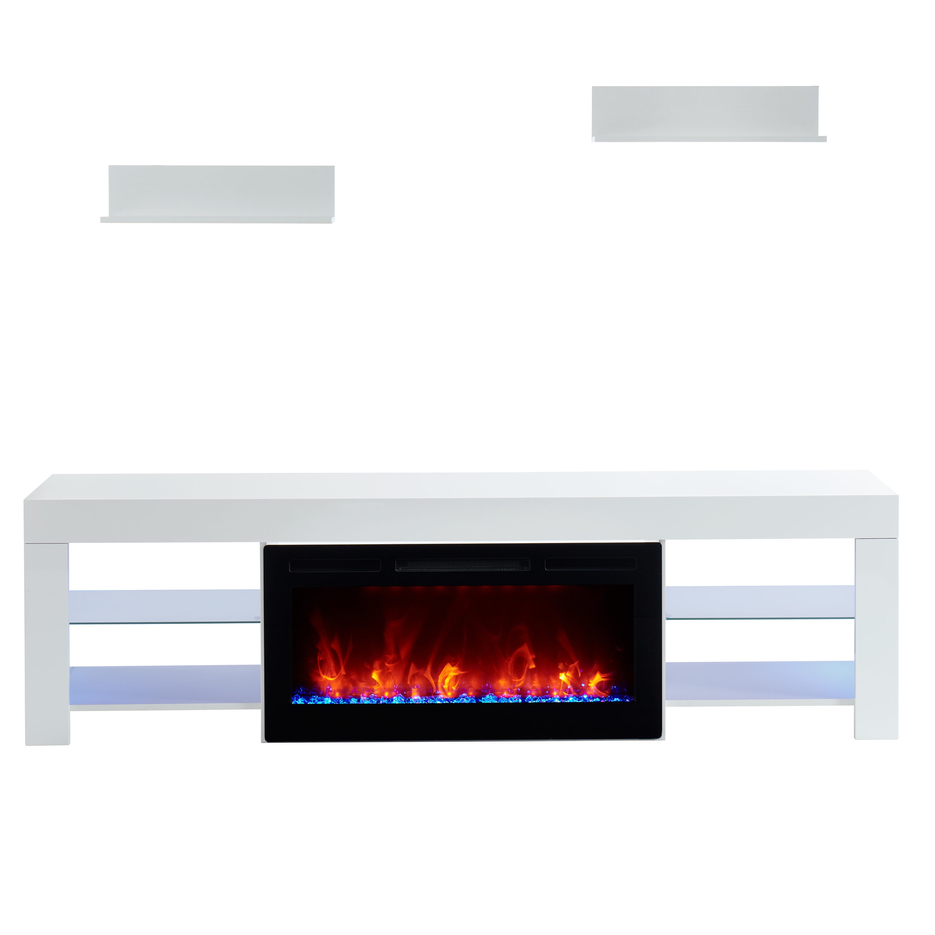 CASAINC CA-WMTVS021-RFP36 79-in W White TV Stand with LED Corner or flat wall Electric Fireplace with Remote Control Included