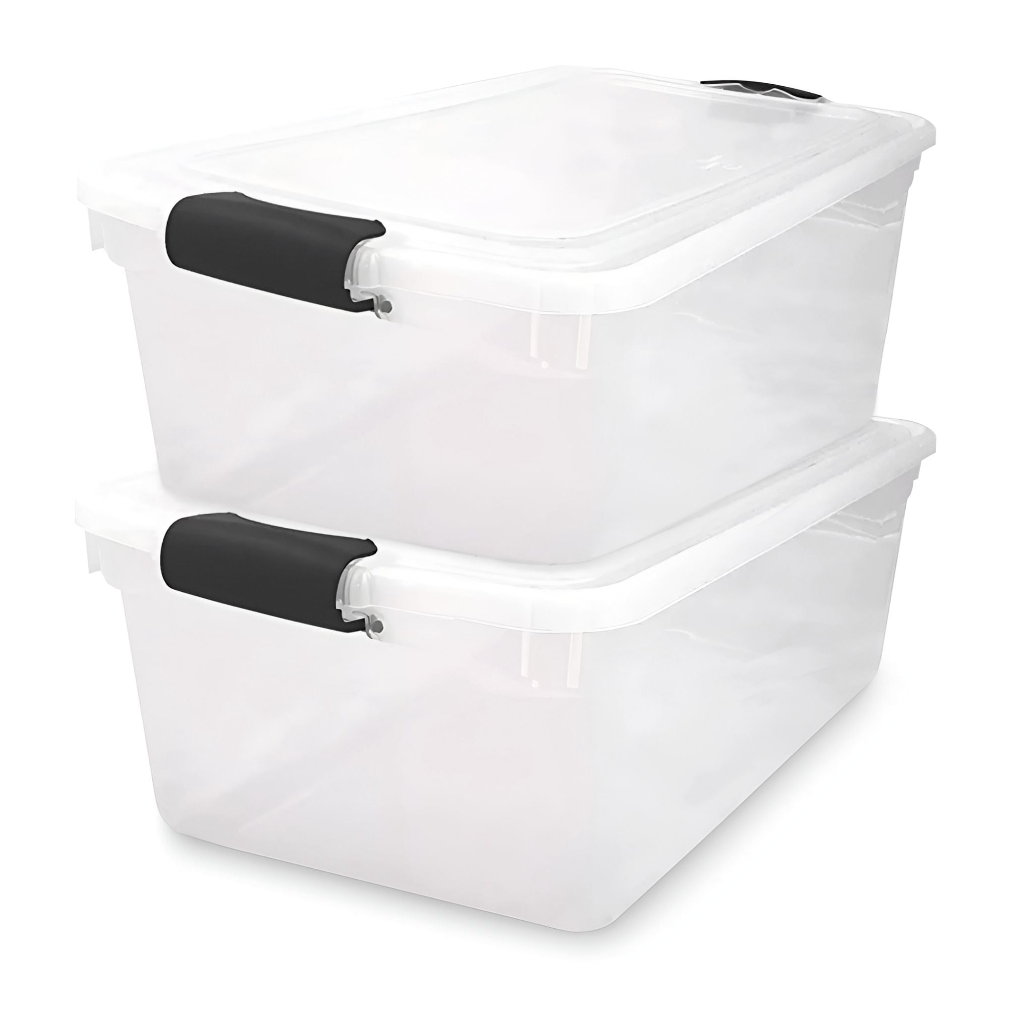 Homz Products 314613 2 -Pack Large 16 -Gallons ( 64 -Quarts ) Gray Stackable Tote with Latching Lid