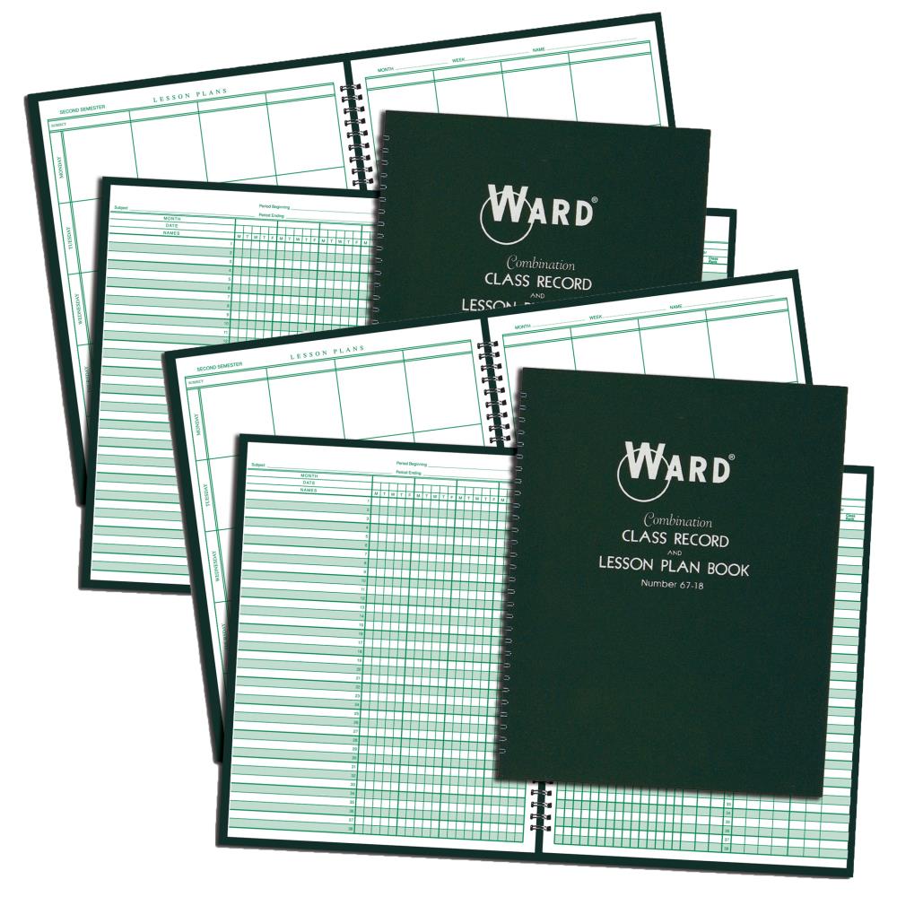 WARD WAR6718-2 Combination Class Record (6-7 Week Grading Periods) and Lesson Plan (8 Periods) Book, Pack of 2