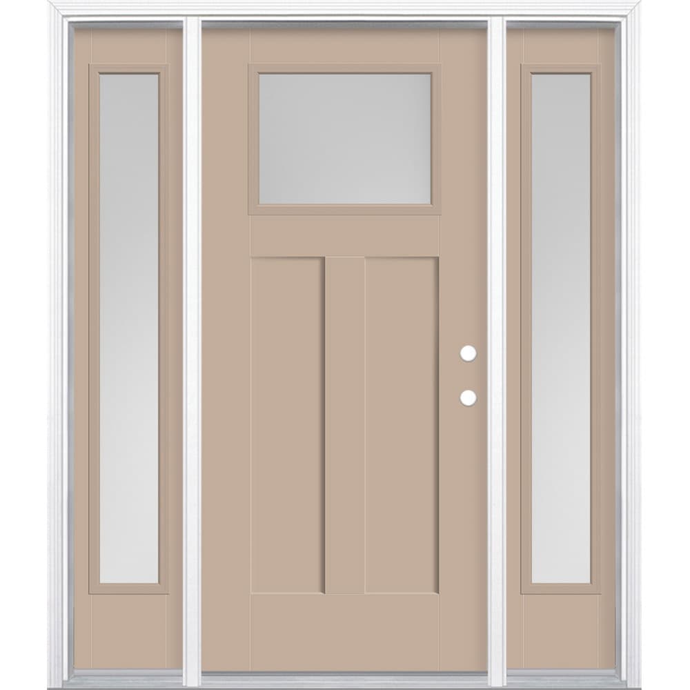 Masonite 629089 64-in x 80-in x 4-9/16-in Fiberglass Craftsman Left-hand inswing Sandy Shore Painted Prehung Front Door with Sidelights with Brickmould Insulating core