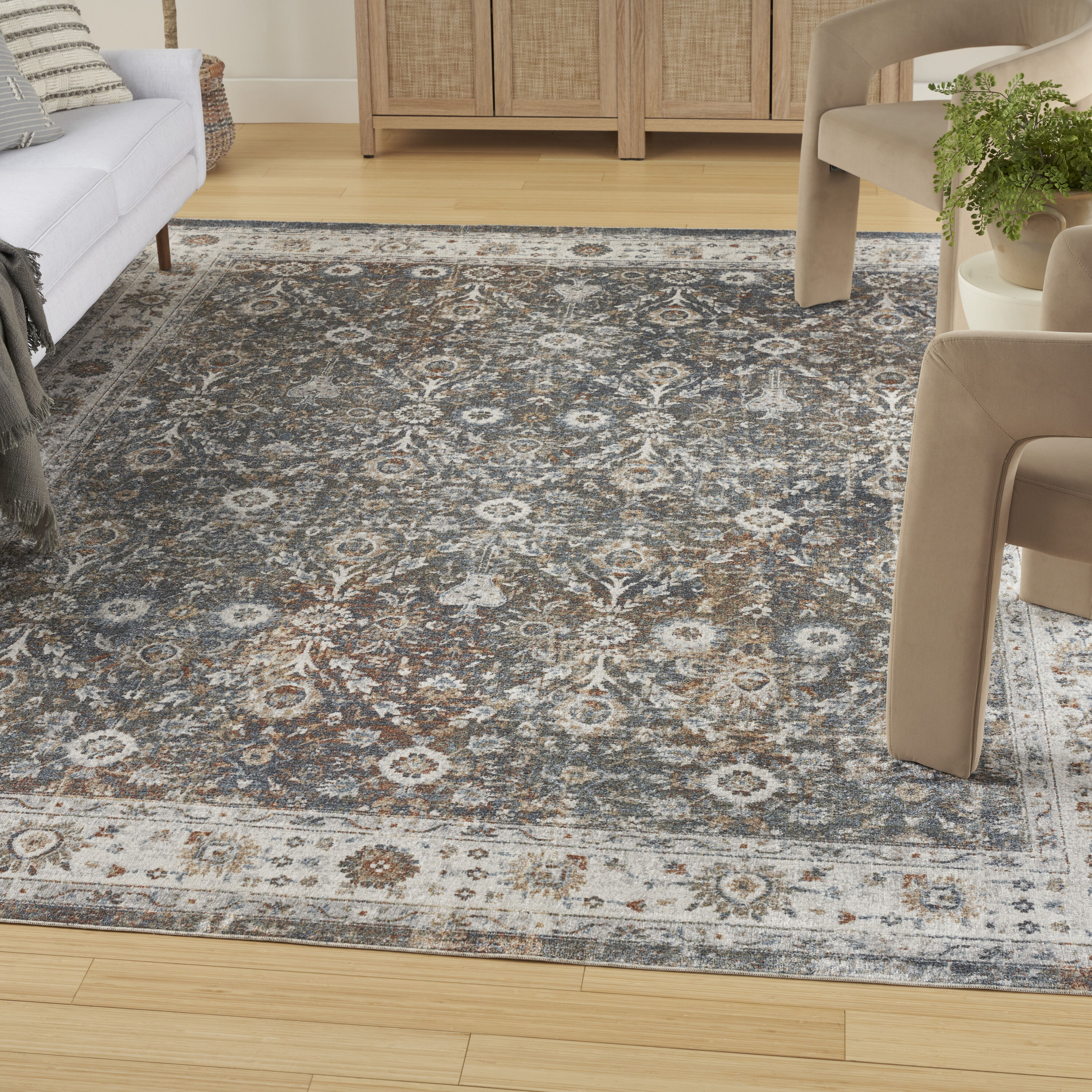 Nourison Home 099446978295 Astra Machine Washable 7 x 9 (ft) Loomed Polyester Ivory Multicolor Rectangular Indoor Medallion Persian Machine washable Area rug