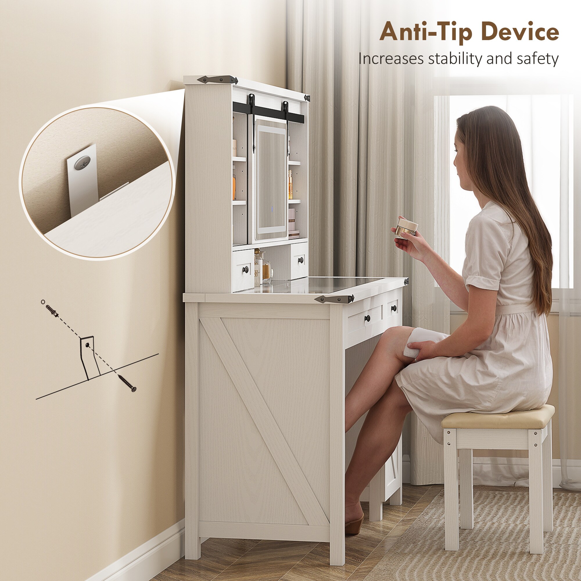 HomCom 831-972V80WT Bedroom-Vanities - View #4