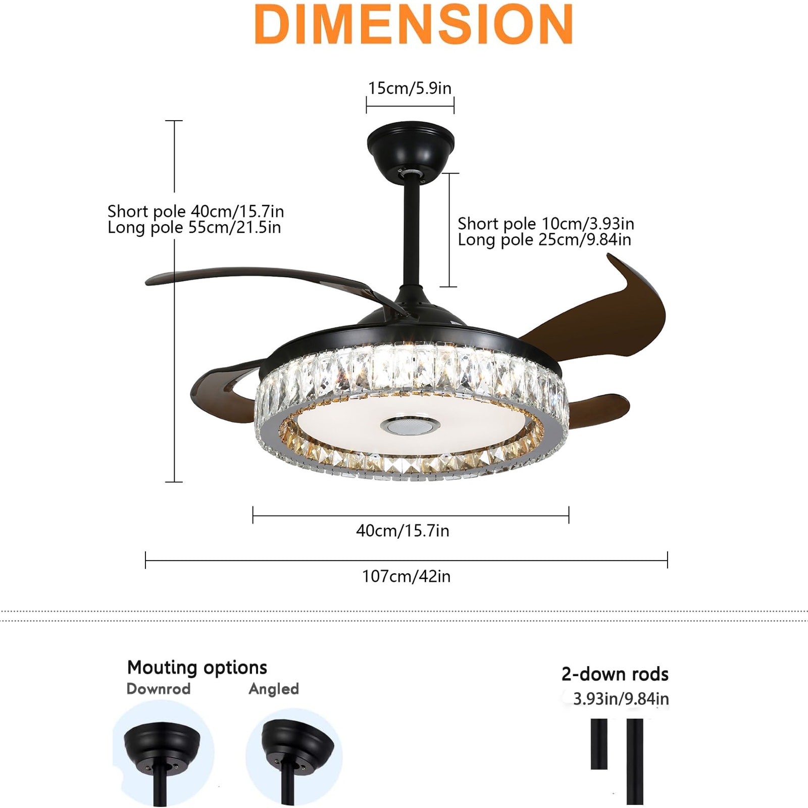 Retractable Ceiling Fan with Lights and Remote Control, outlet Caged Ceiling Fan with 6