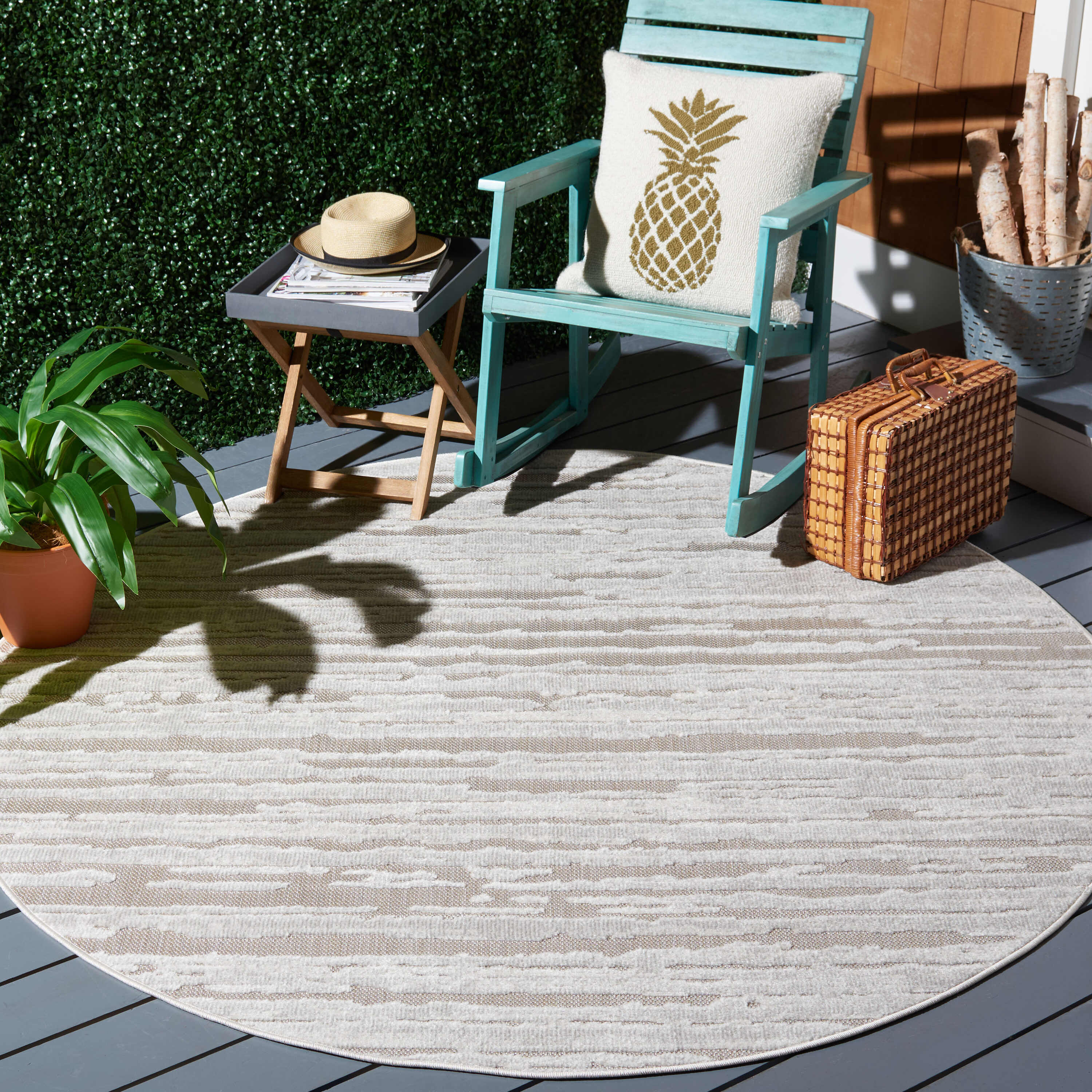 Safavieh CBN506F-7R Cabana 7 x 7 (ft) Loomed Synthetic Gray/Ivory Round Indoor/Outdoor Solid Area rug