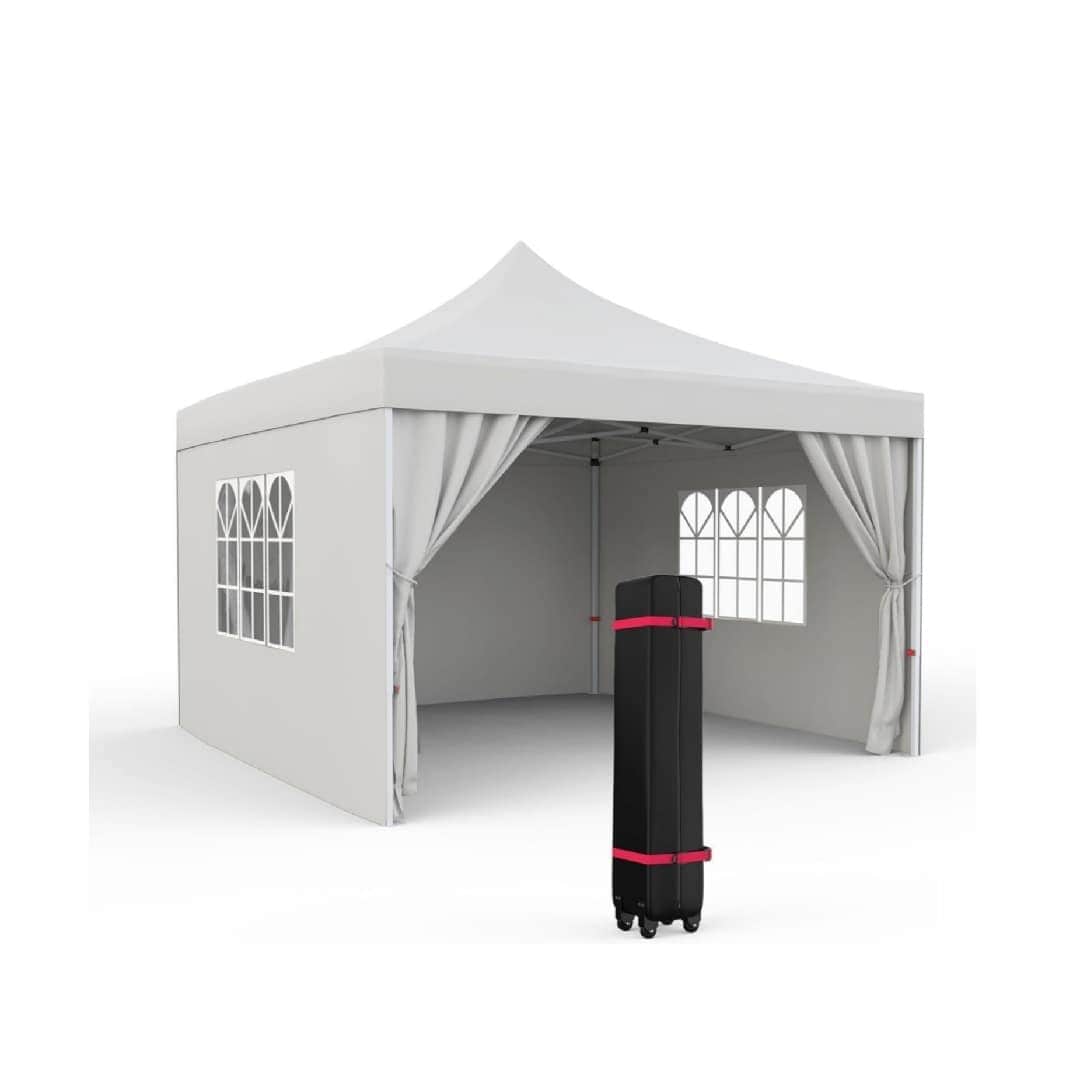 Qeetex KL-PHO-13GY30GN 10X10 Pop Up Canopy Tent One Push Setup Full Coverage 4 Sidewalls Wheeled Storage Bag Effortless Assembly for Backyard Patio Events Gatherings