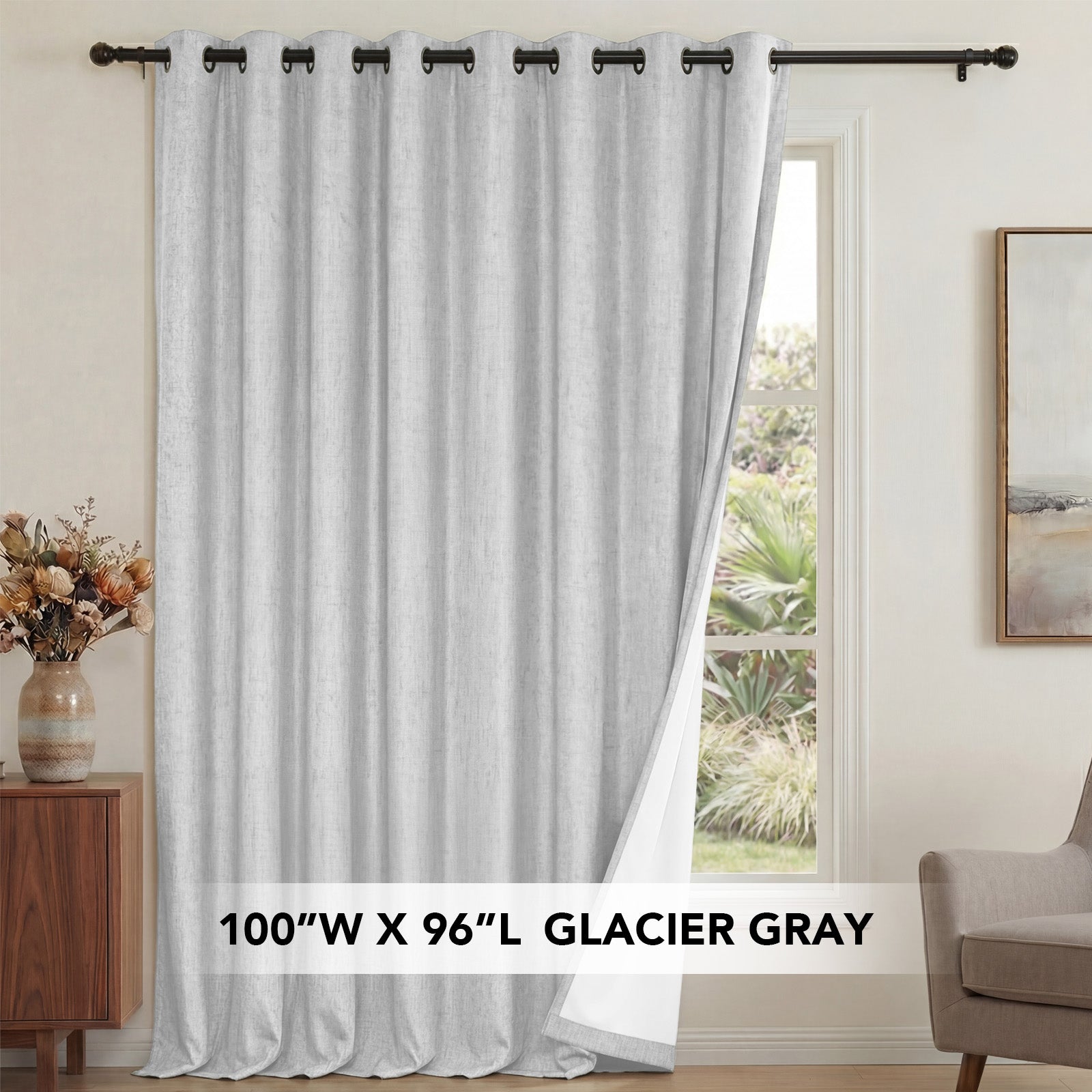 H.Versailtex Premium Blackout Single Curtain Panel Grommet Top 100 x 96 in Glacier Gray
