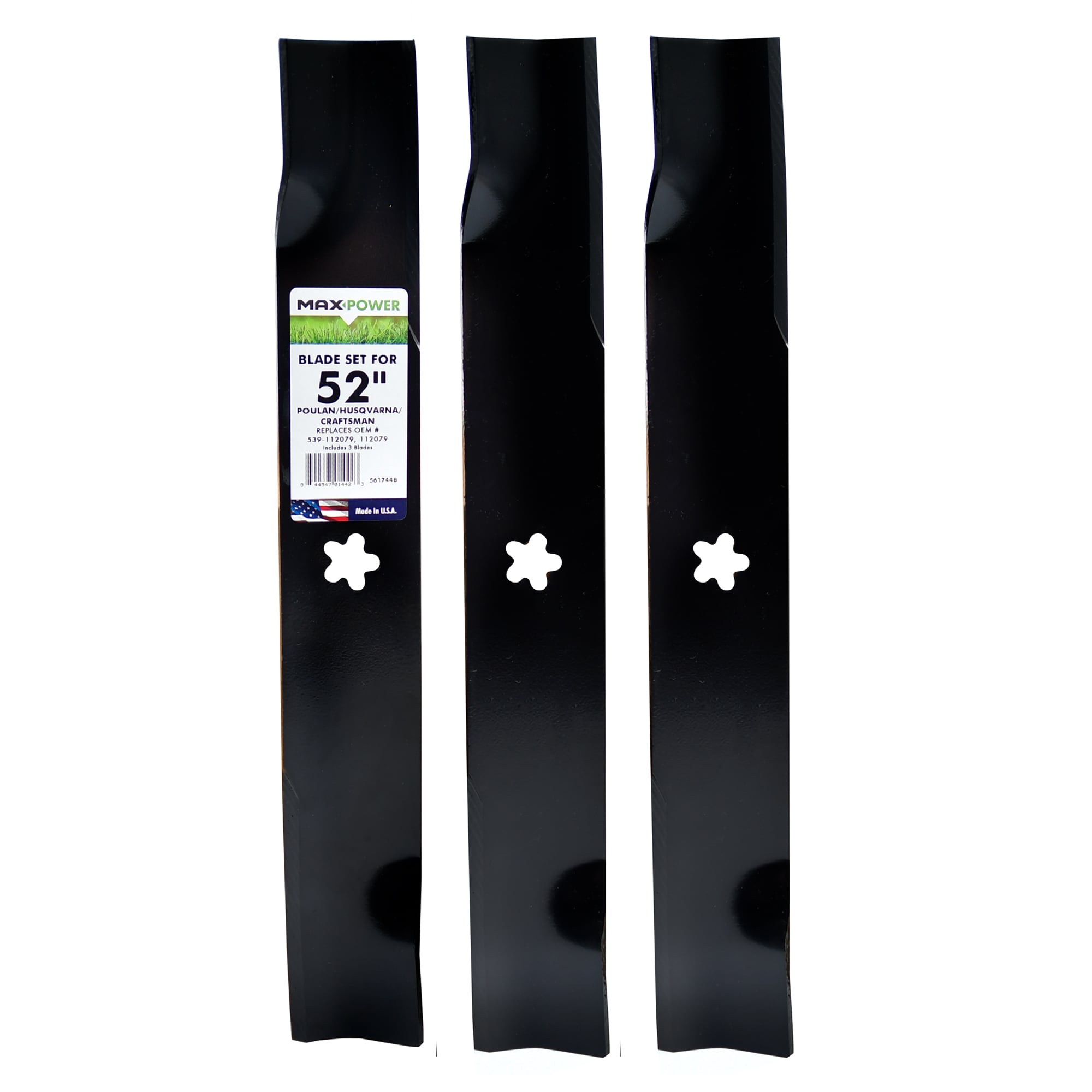 MaxPower 561744B 52-in Deck Standard Mower Blade for Riding Lawn 3 -Pack